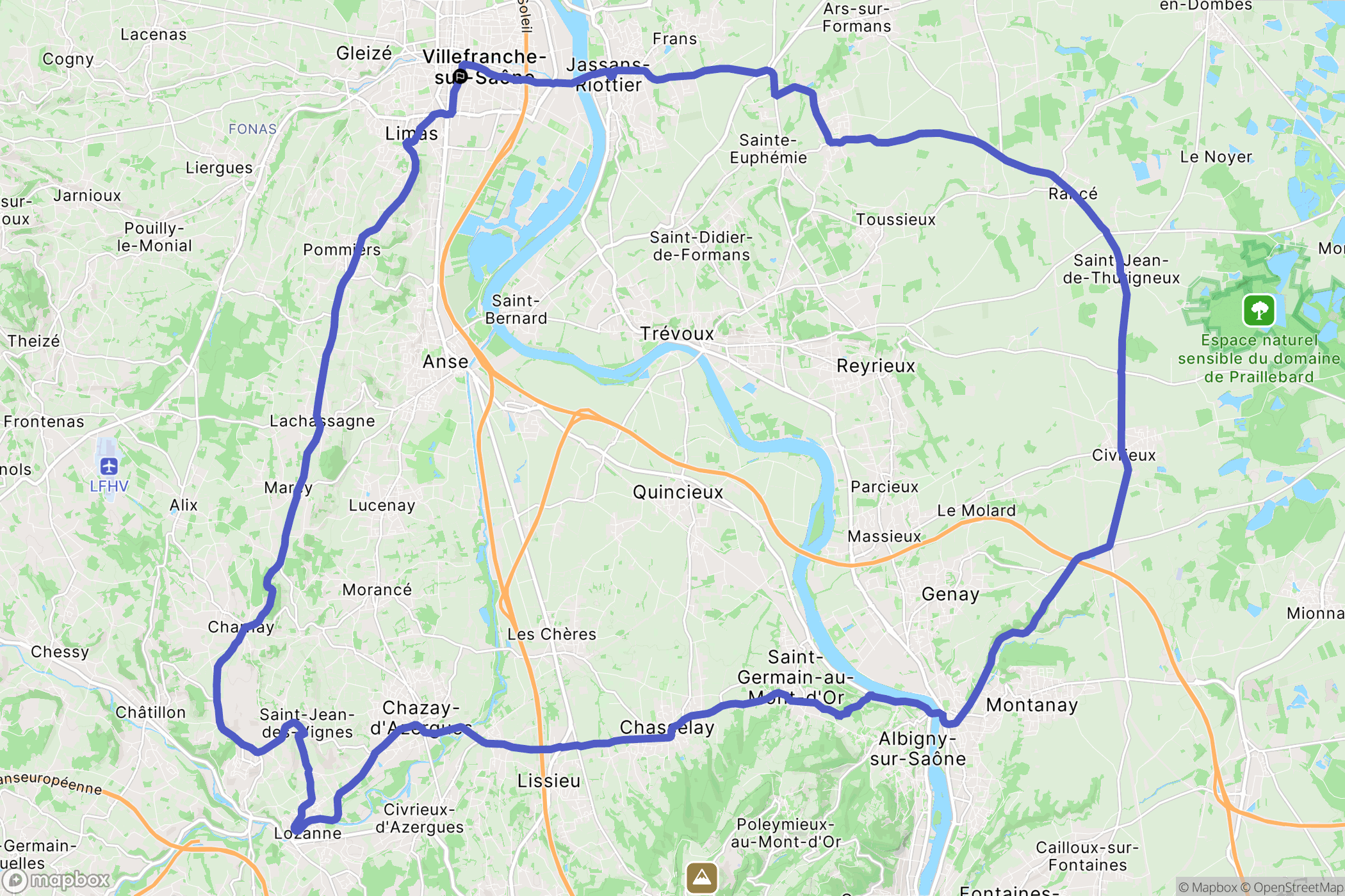 Villefranche-sur-Saône : carte du parcours de randonnée - France