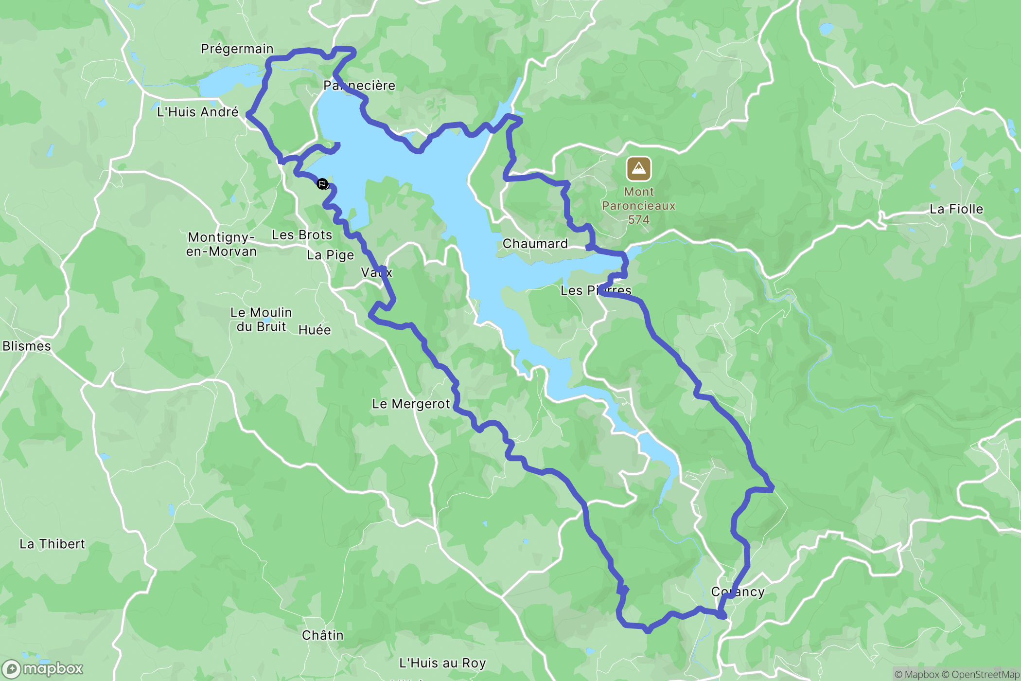 Montigny-en-Morvan : carte du parcours de randonnée - France