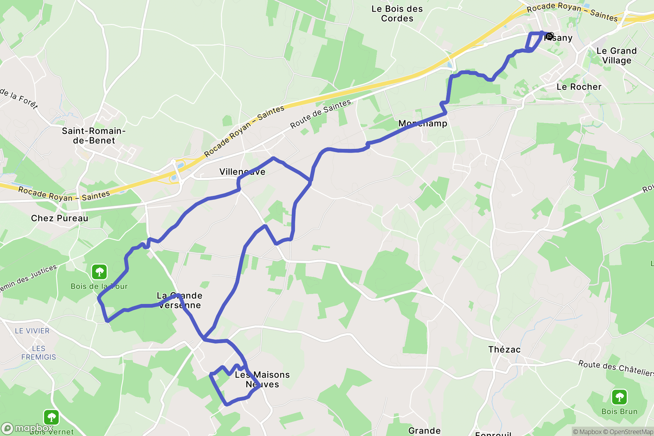 Pisany : carte du parcours de randonnée - France