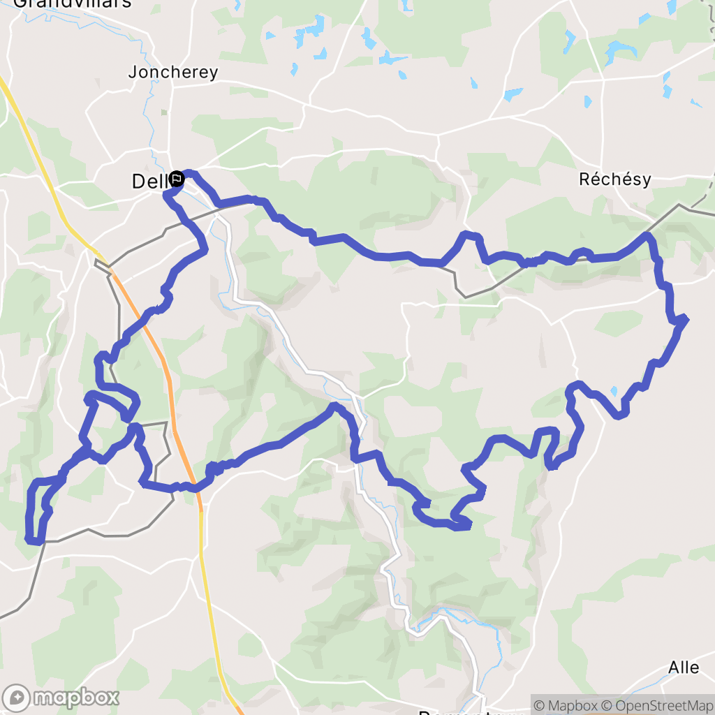 Delle : carte du parcours de randonnée - France