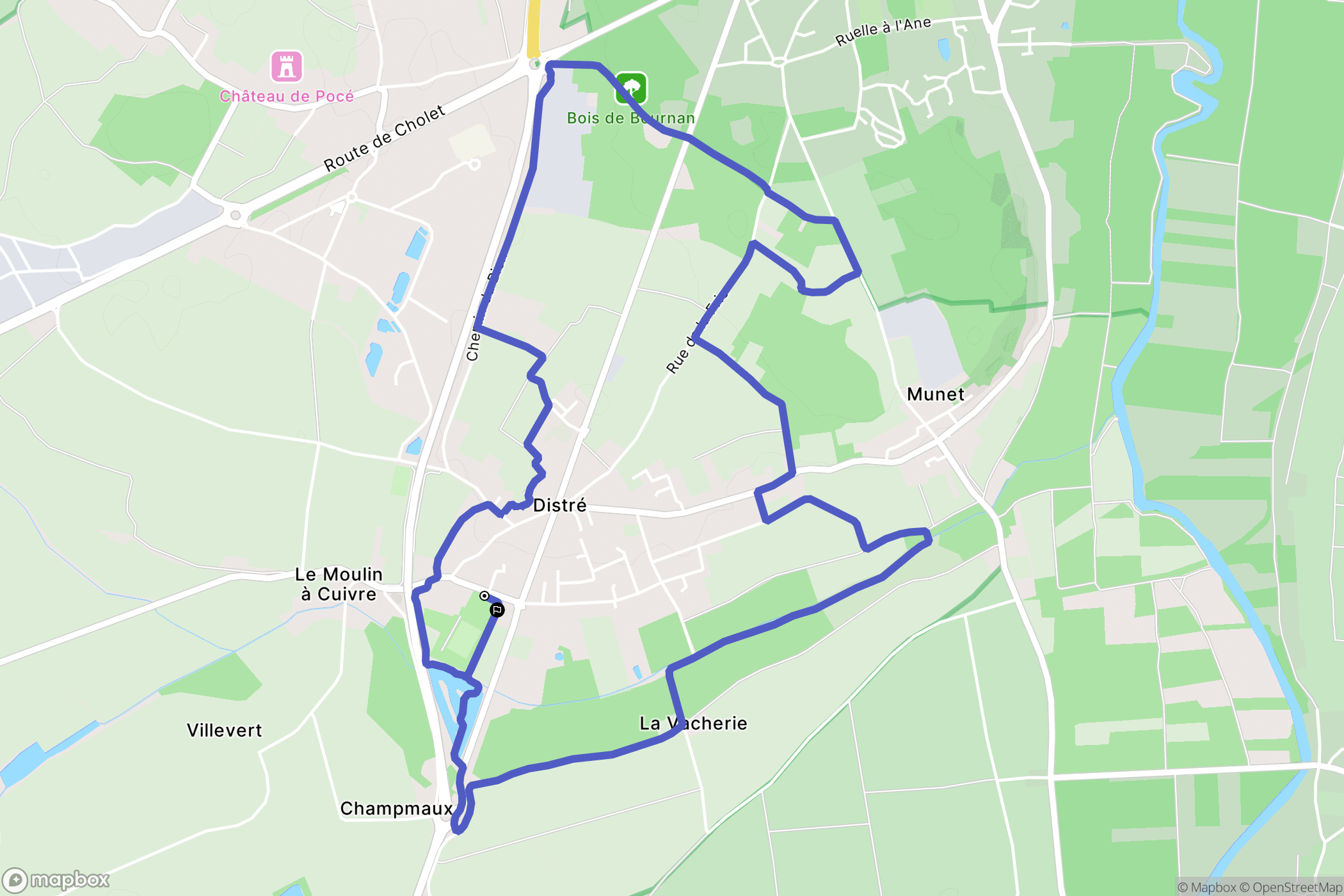 Distré : carte du parcours de randonnée - France