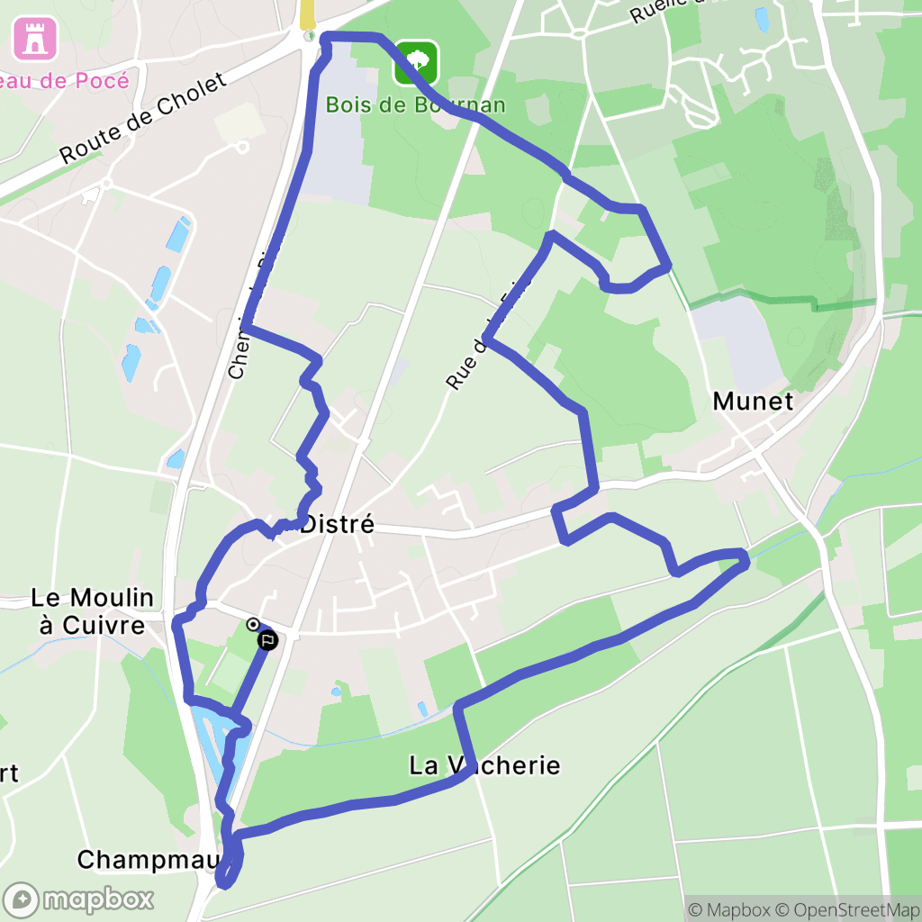 Distré : carte du parcours de randonnée - France