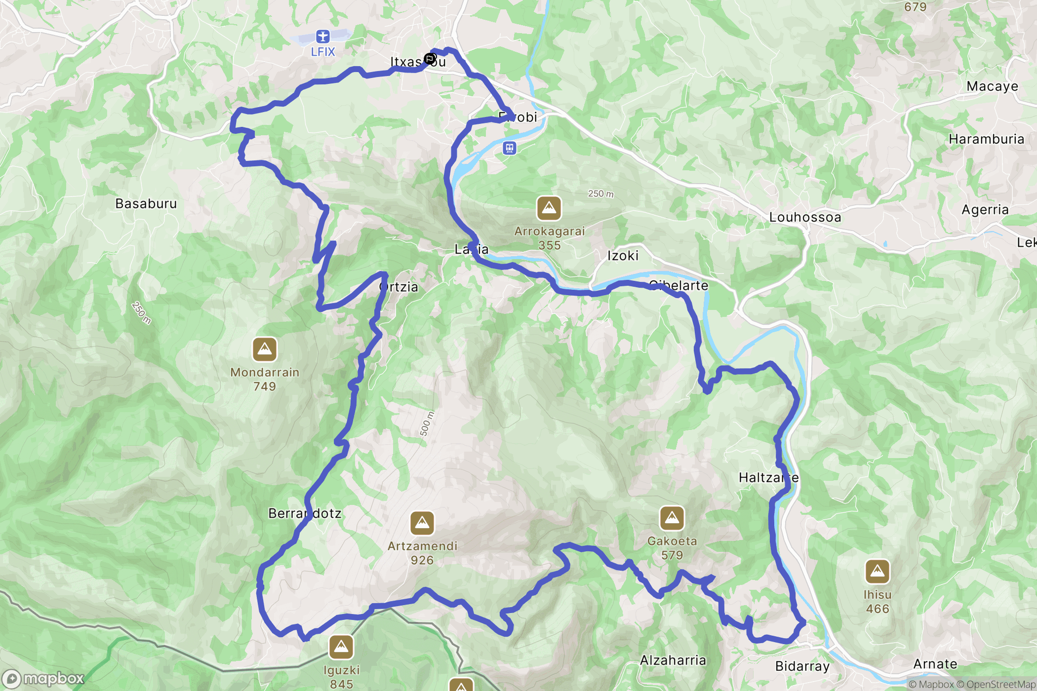 Itxassou : carte du parcours de randonnée - France