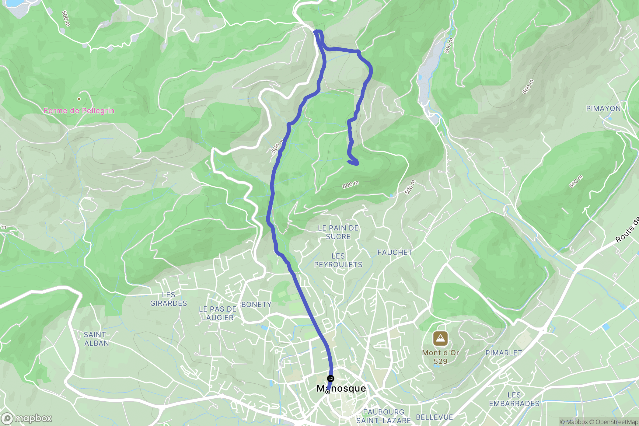 Manosque : carte du parcours de randonnée - France