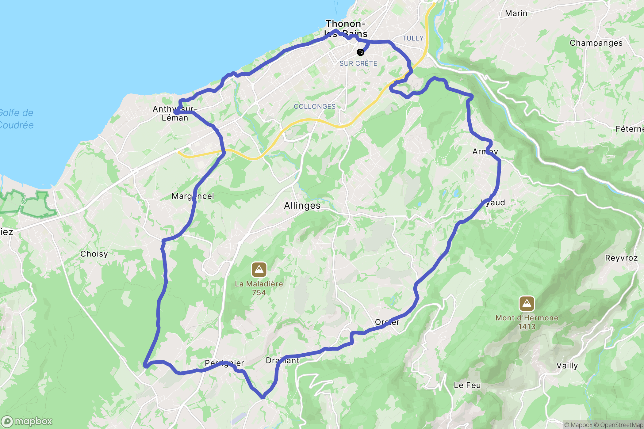 Thonon-les-Bains : carte du parcours de randonnée - France