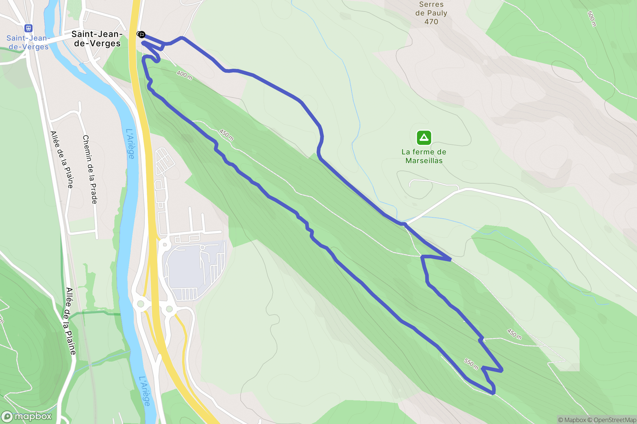 Saint-Jean-de-Verges : carte du parcours de randonnée - France
