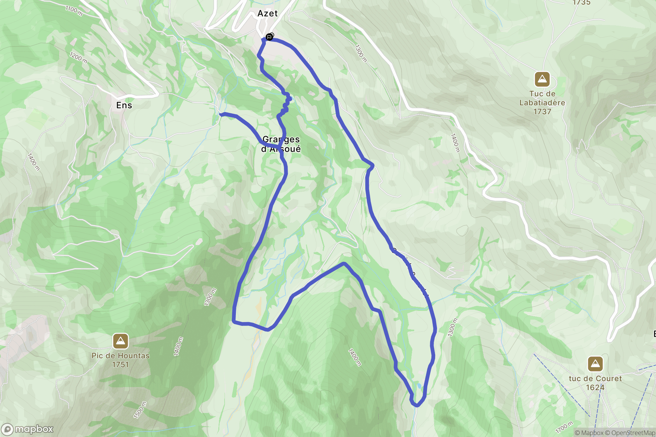 Azet : carte du parcours de randonnée - France