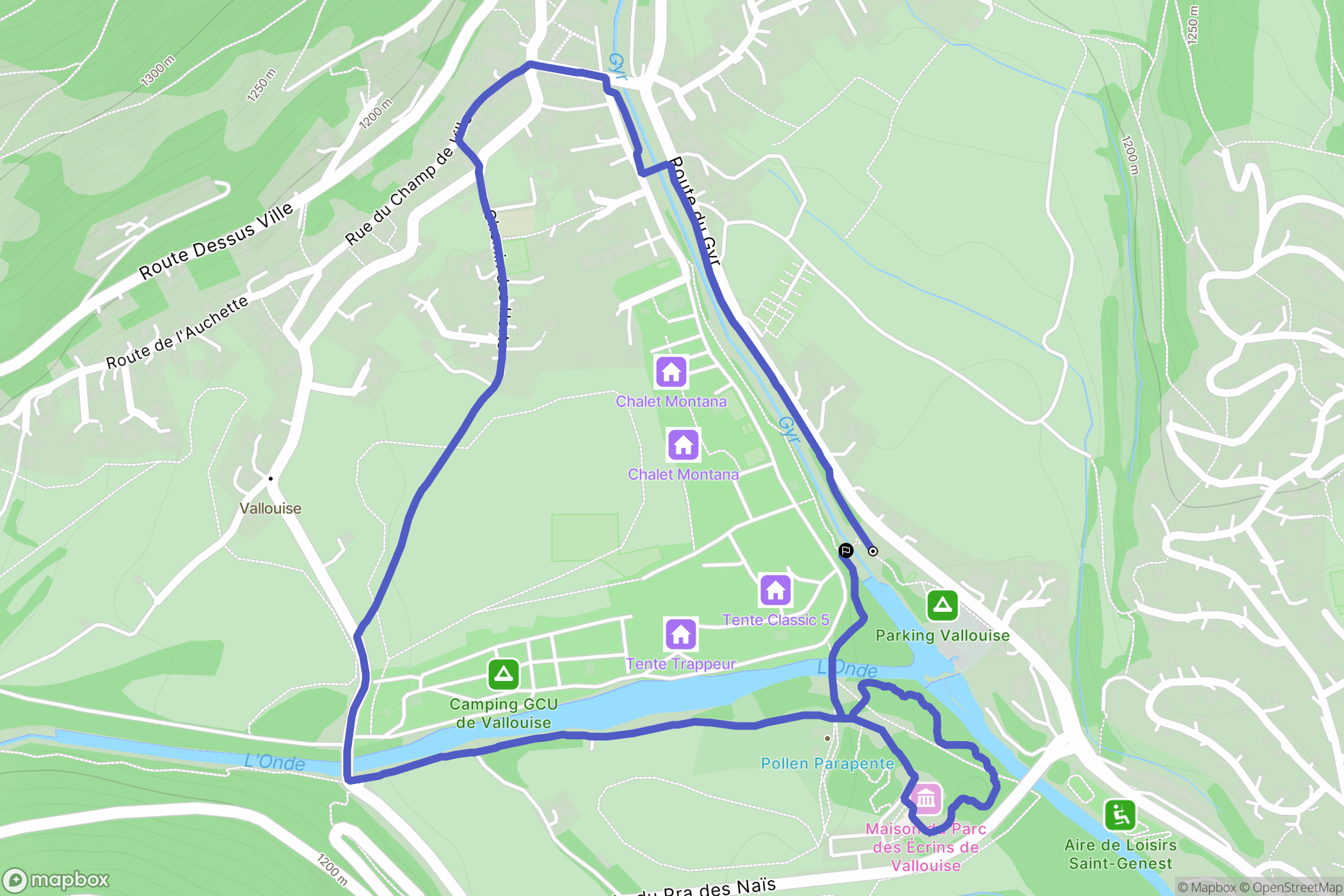 Vallouise-Pelvoux : carte du parcours de randonnée - France