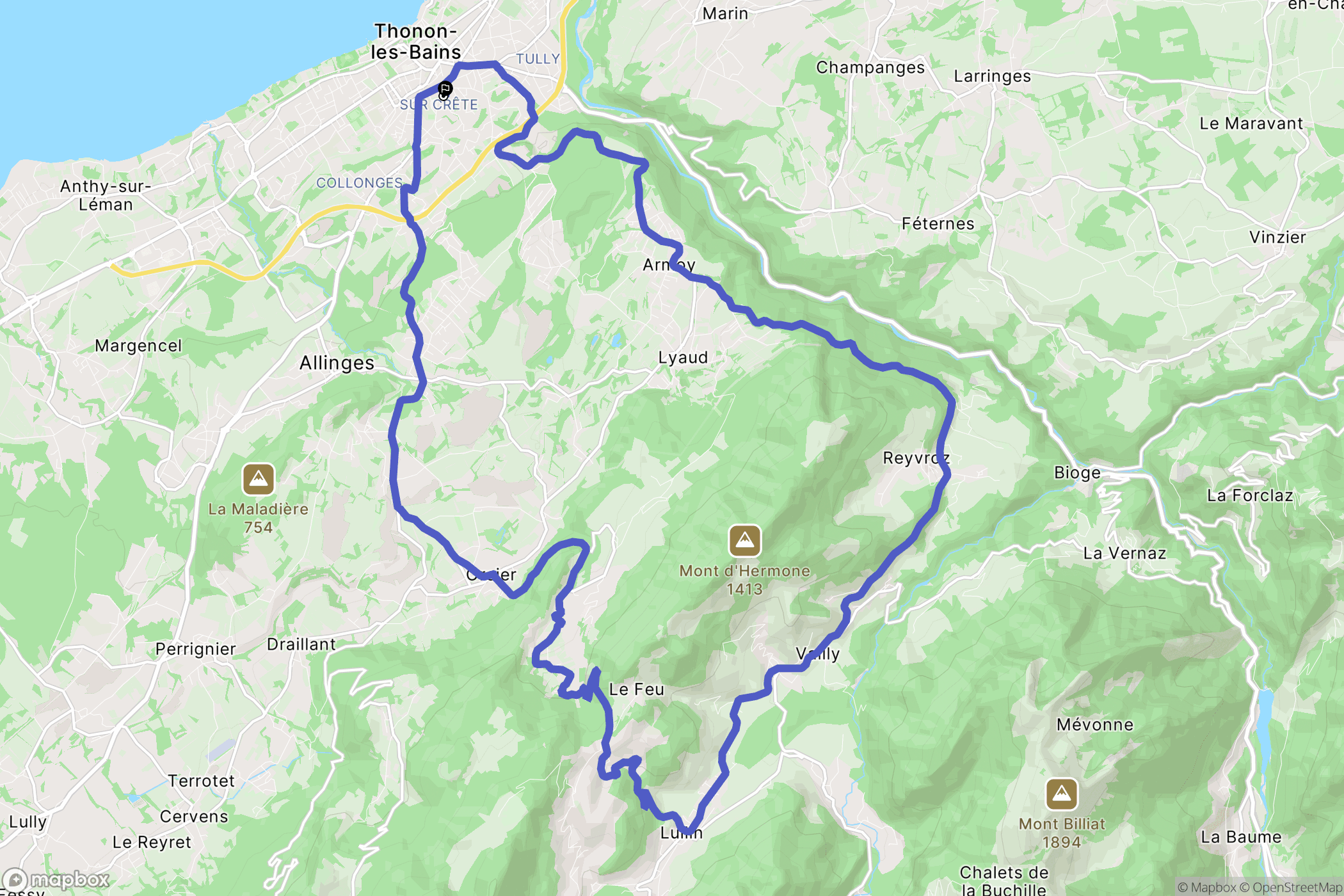 Thonon-les-Bains : carte du parcours de randonnée - France