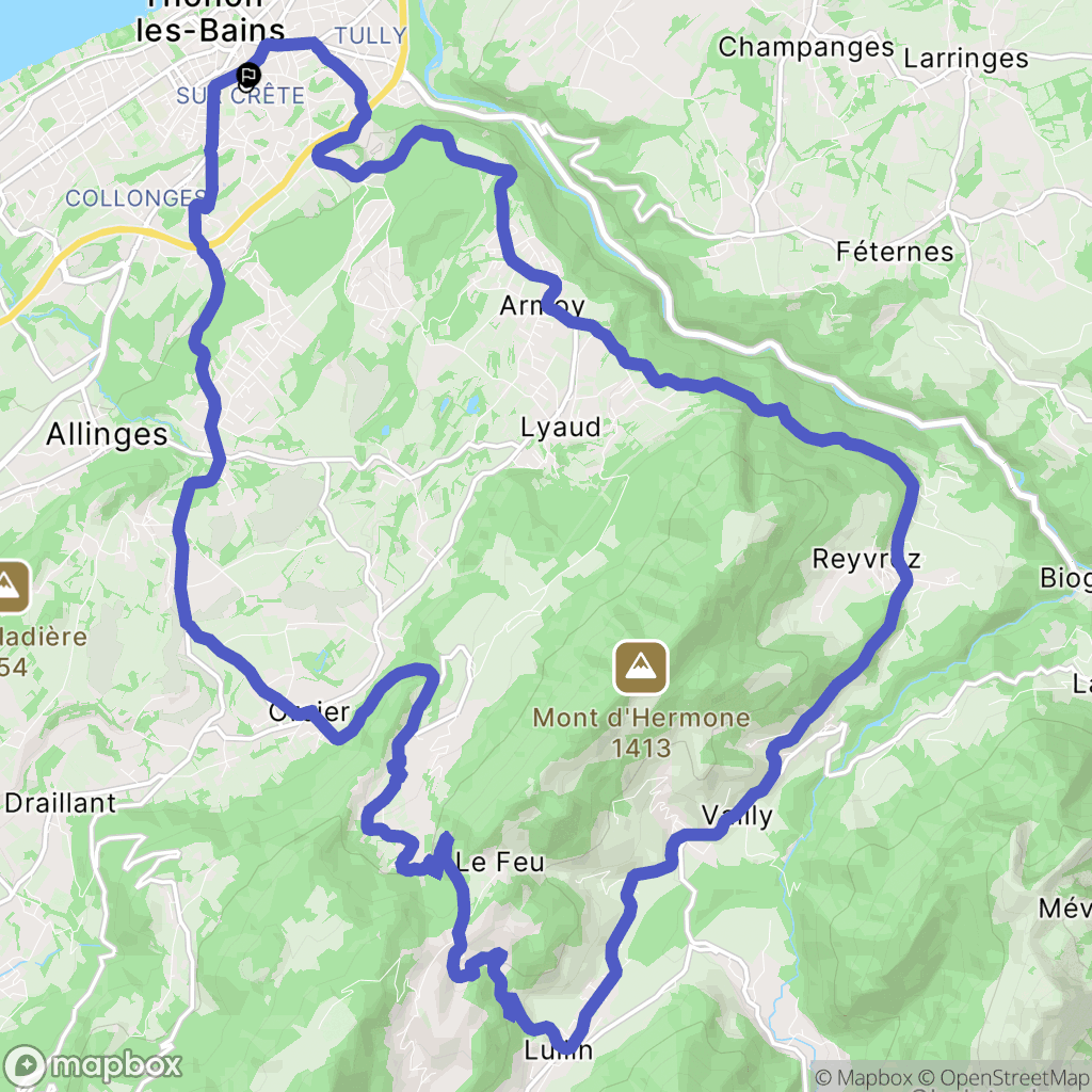 Thonon-les-Bains : carte du parcours de randonnée - France