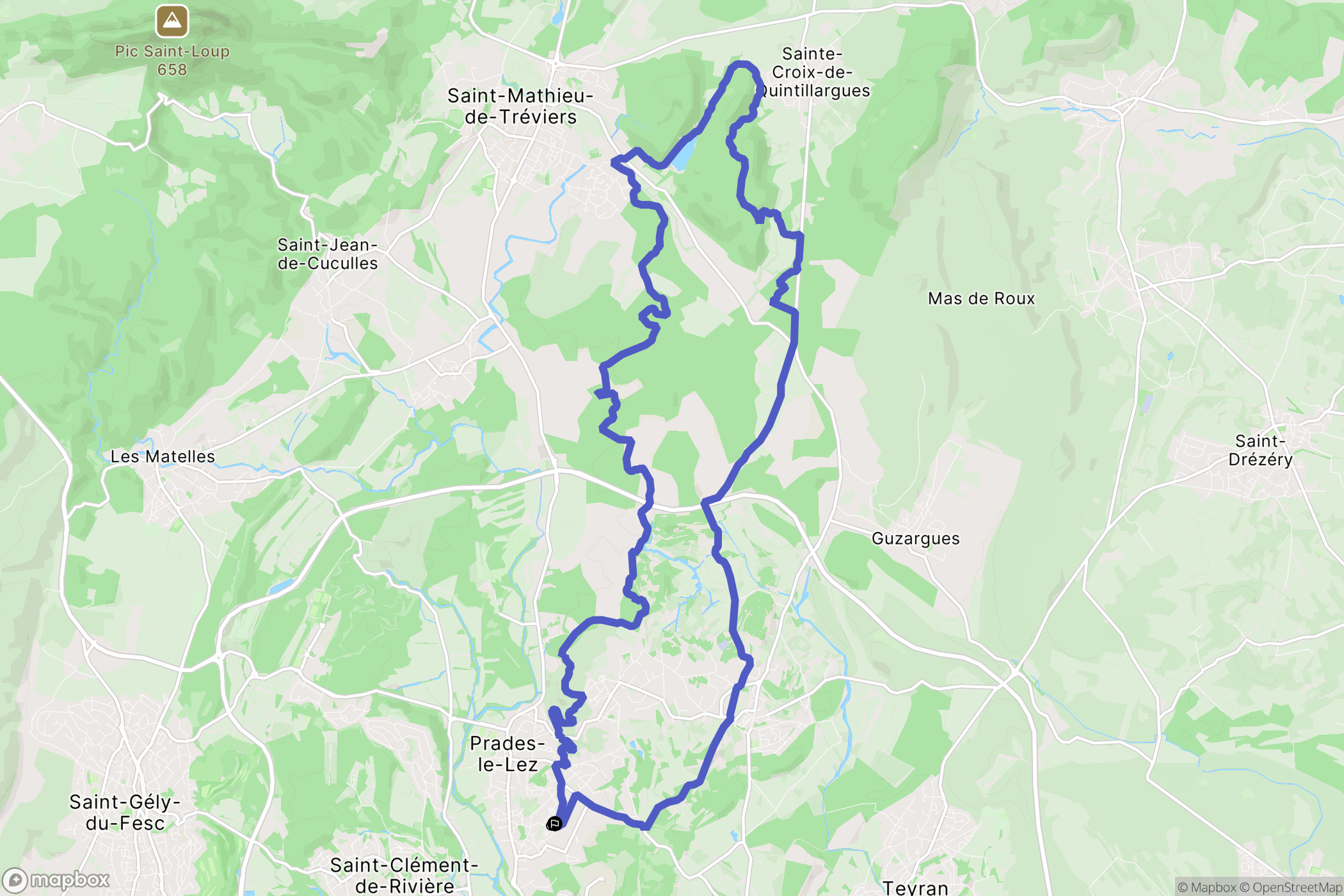 Prades-le-Lez : carte du parcours de randonnée - France