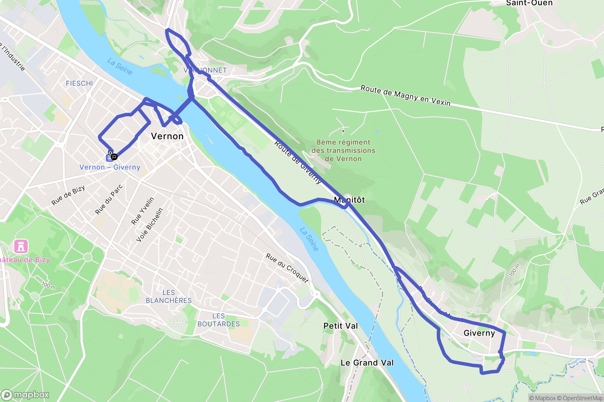 Vernon : carte du parcours de randonnée - France