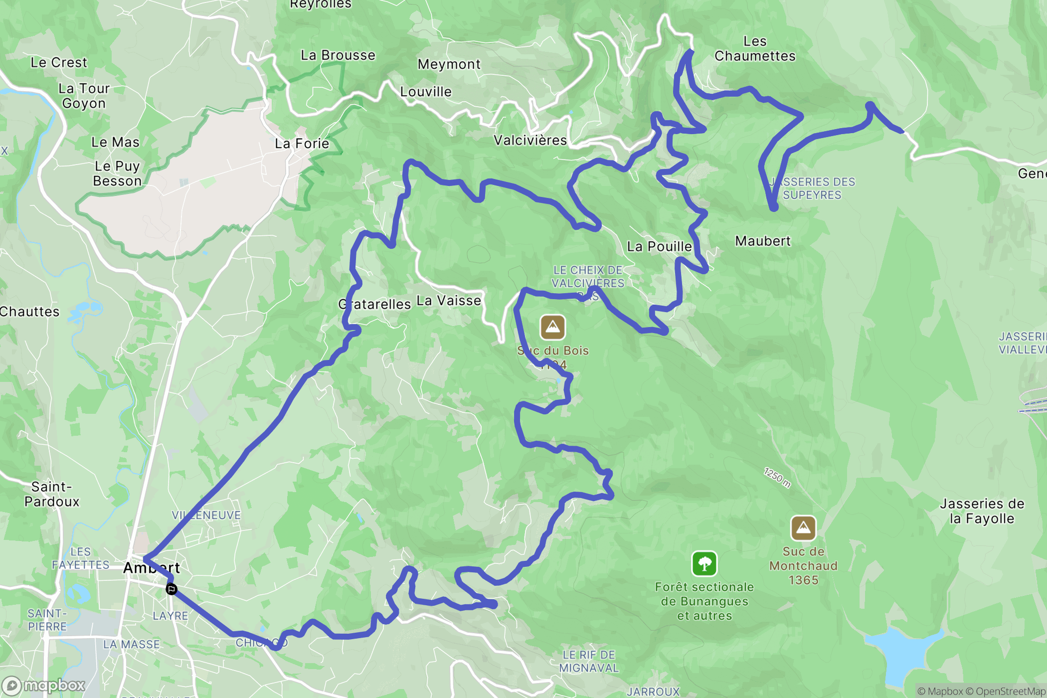 Ambert : carte du parcours de randonnée - France