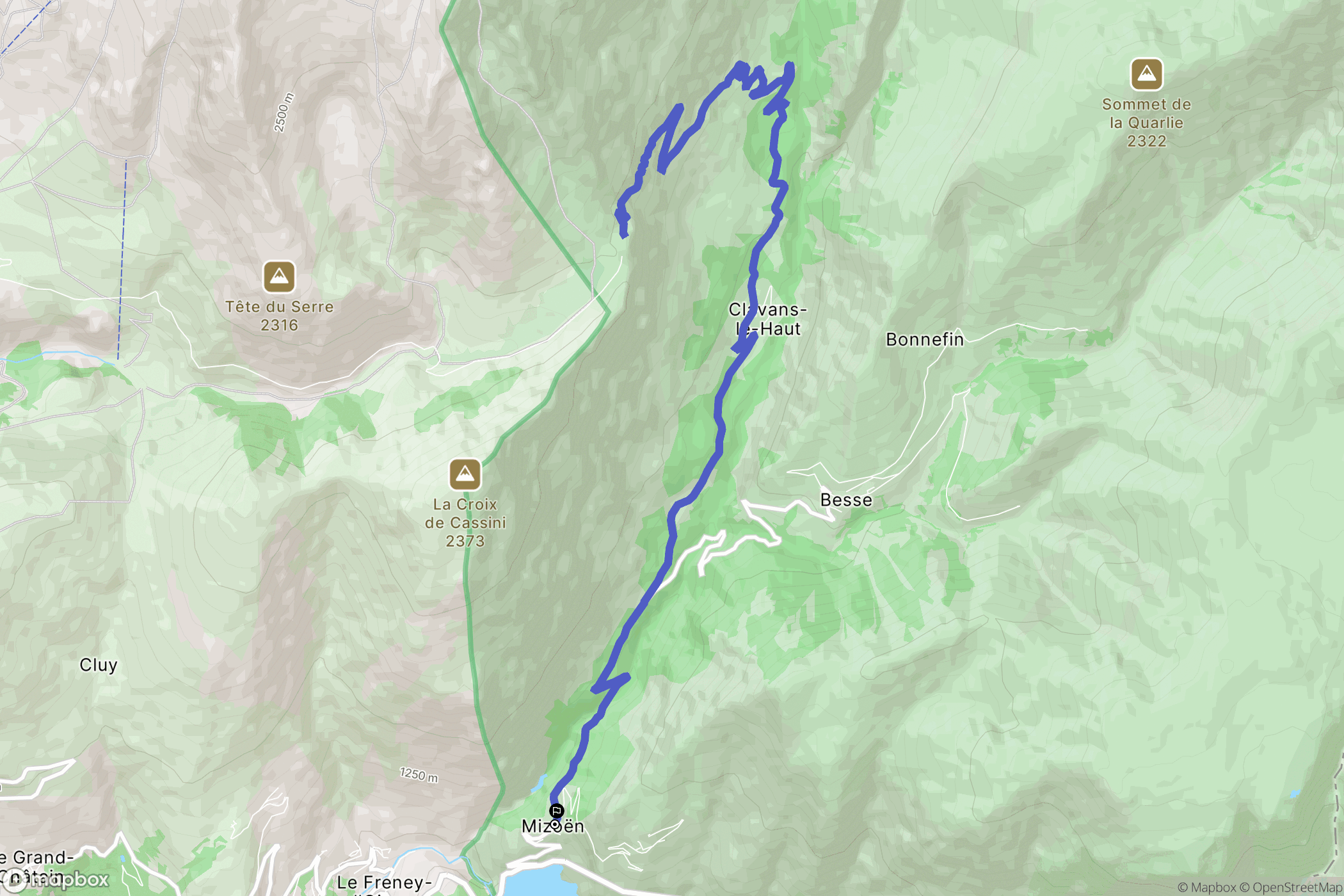 Mizoën : carte du parcours de randonnée - France