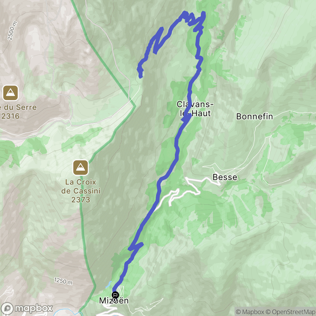 Mizoën : carte du parcours de randonnée - France