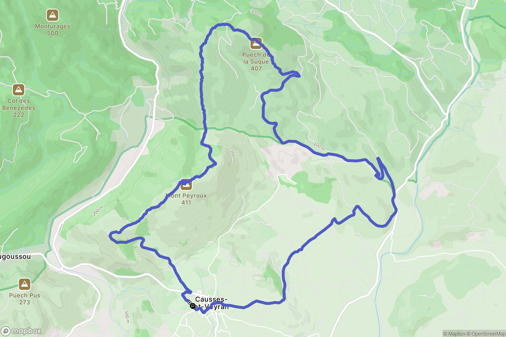 Causses-et-Veyran : carte du parcours de randonnée - France