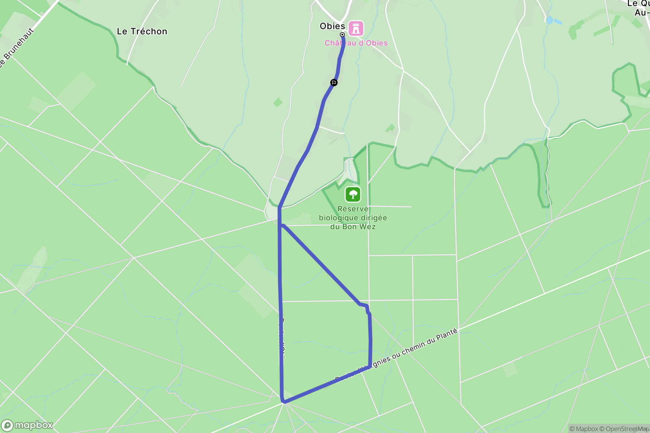 Obies : carte du parcours de randonnée - France