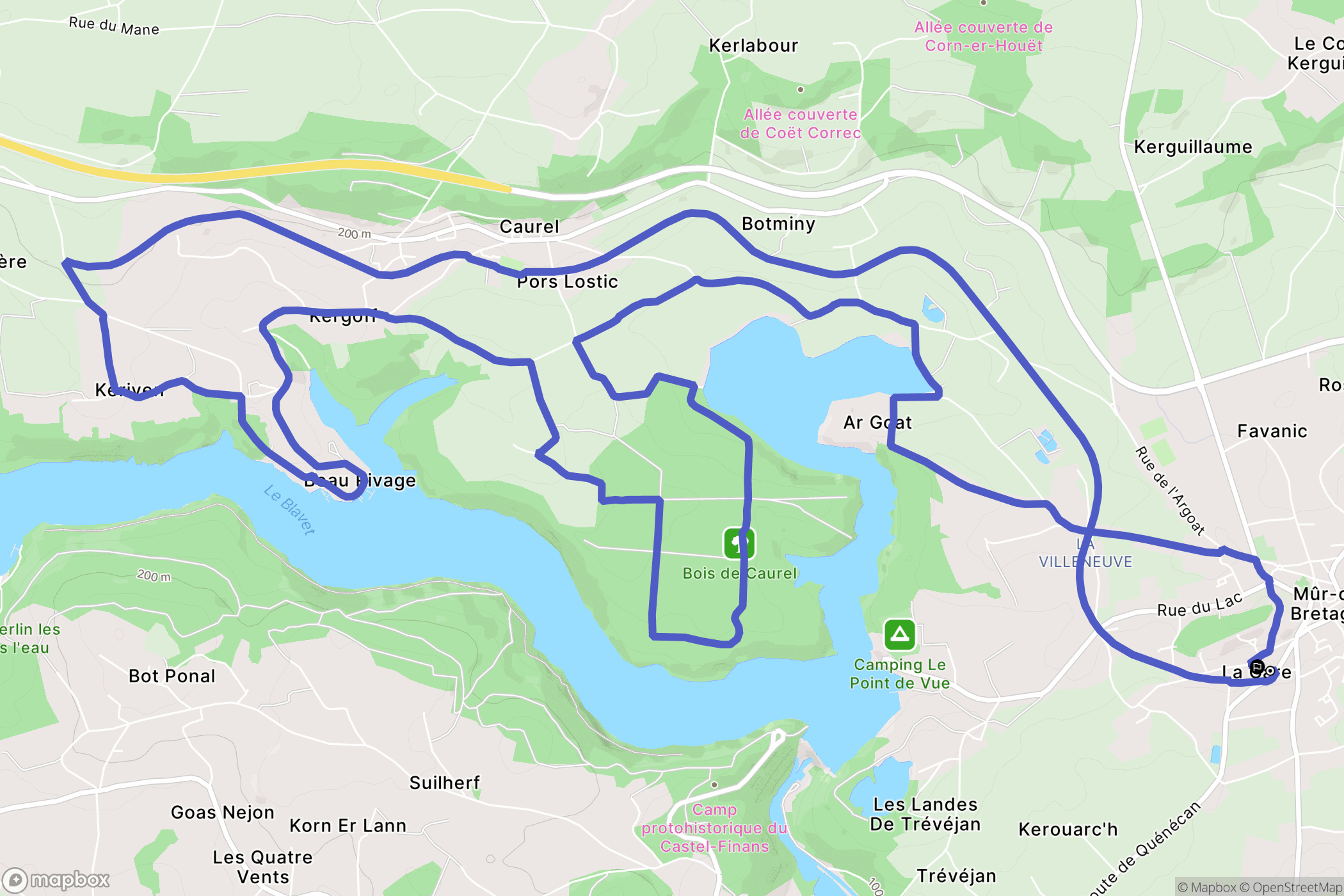 Guerlédan : carte du parcours de randonnée - France