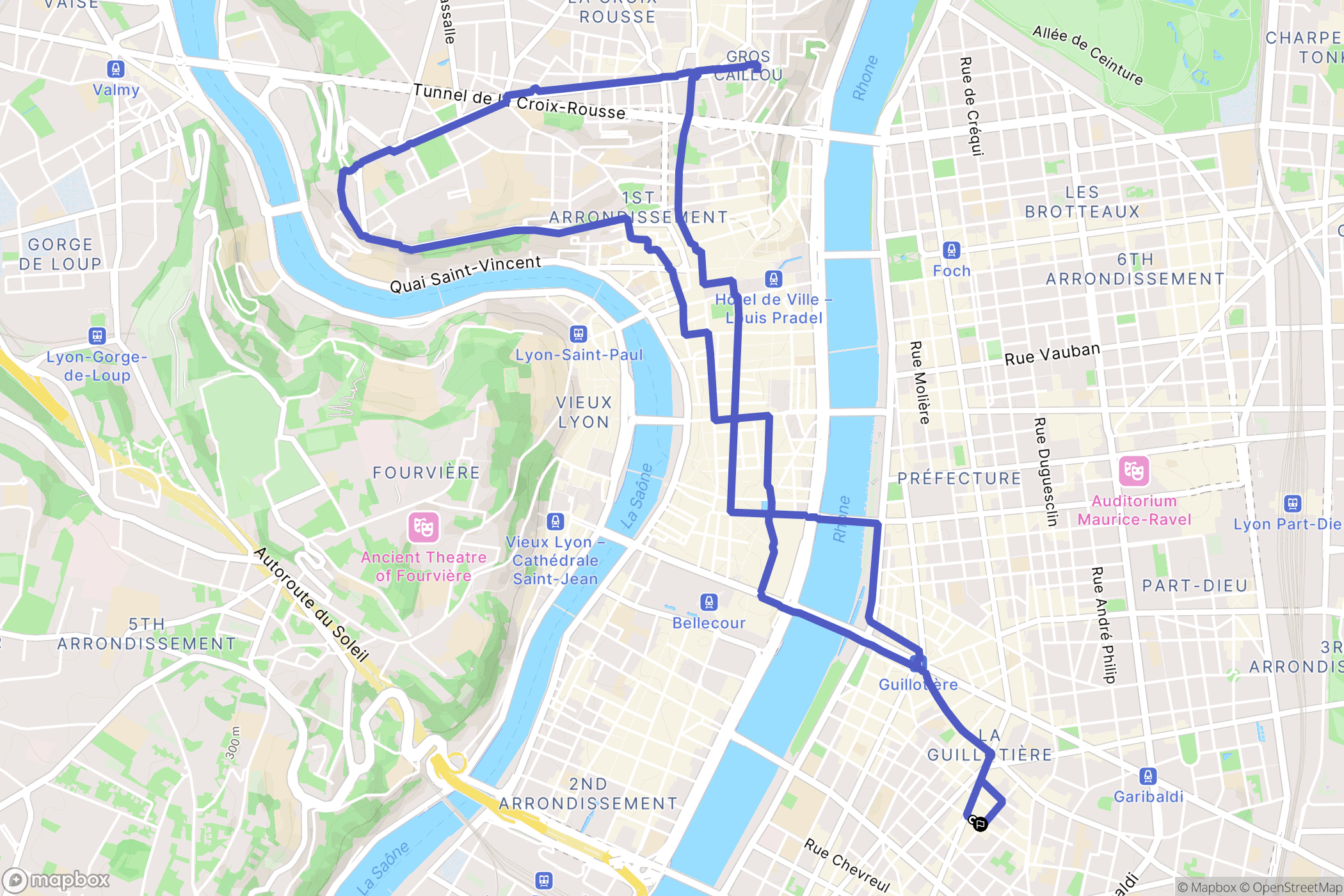 Lyon : carte du parcours de randonnée - France