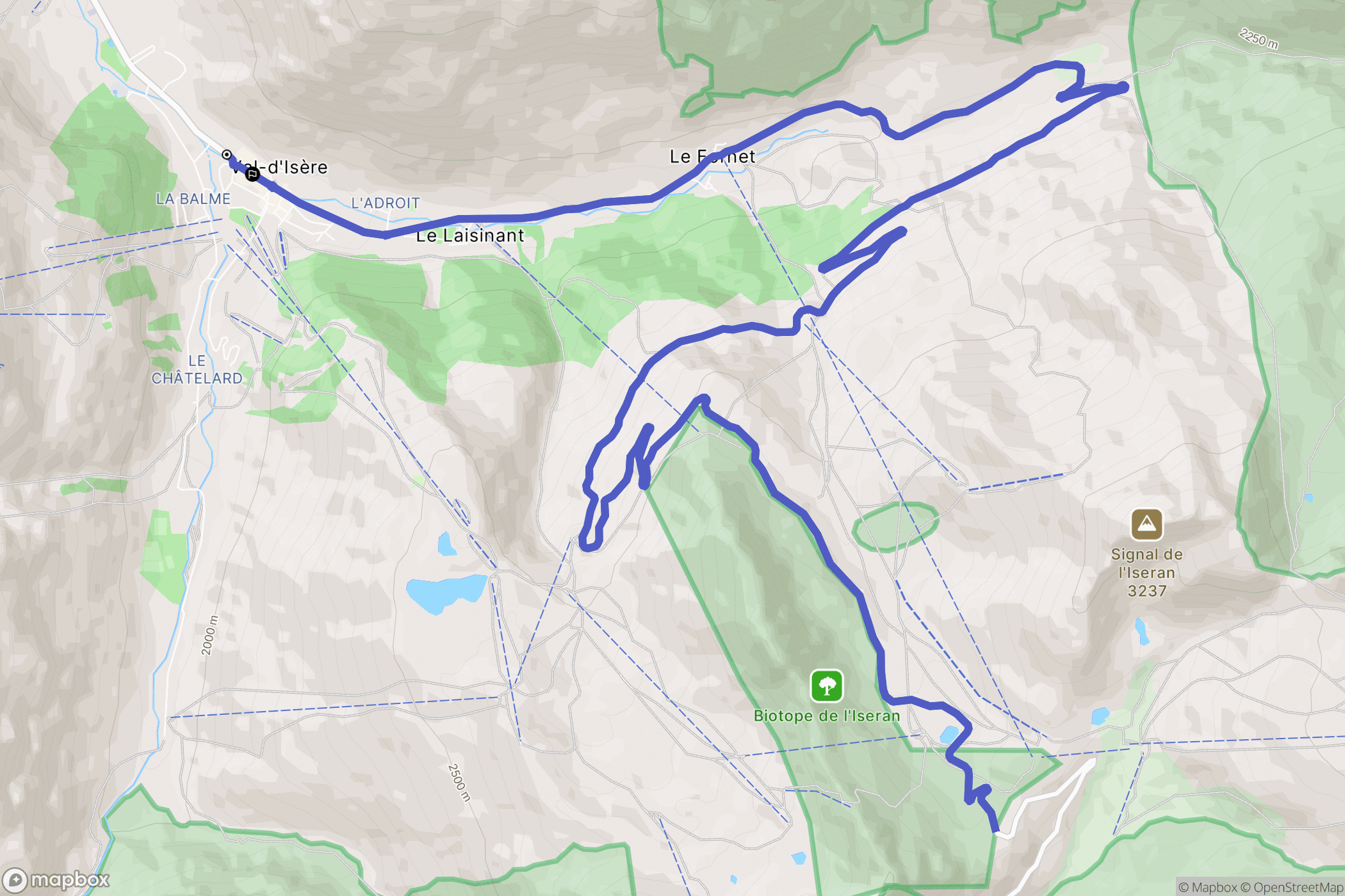 Val-d'Isère : carte du parcours de randonnée - France