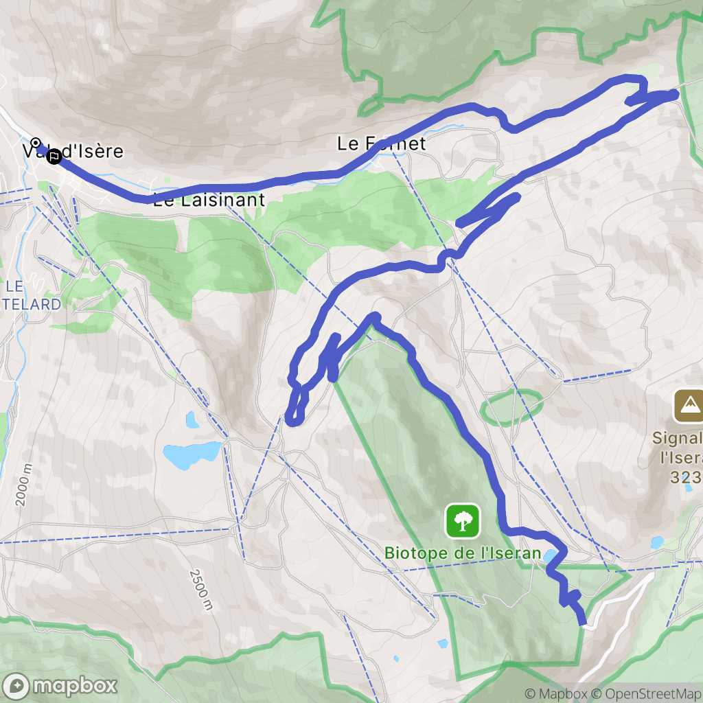 Val-d'Isère : carte du parcours de randonnée - France