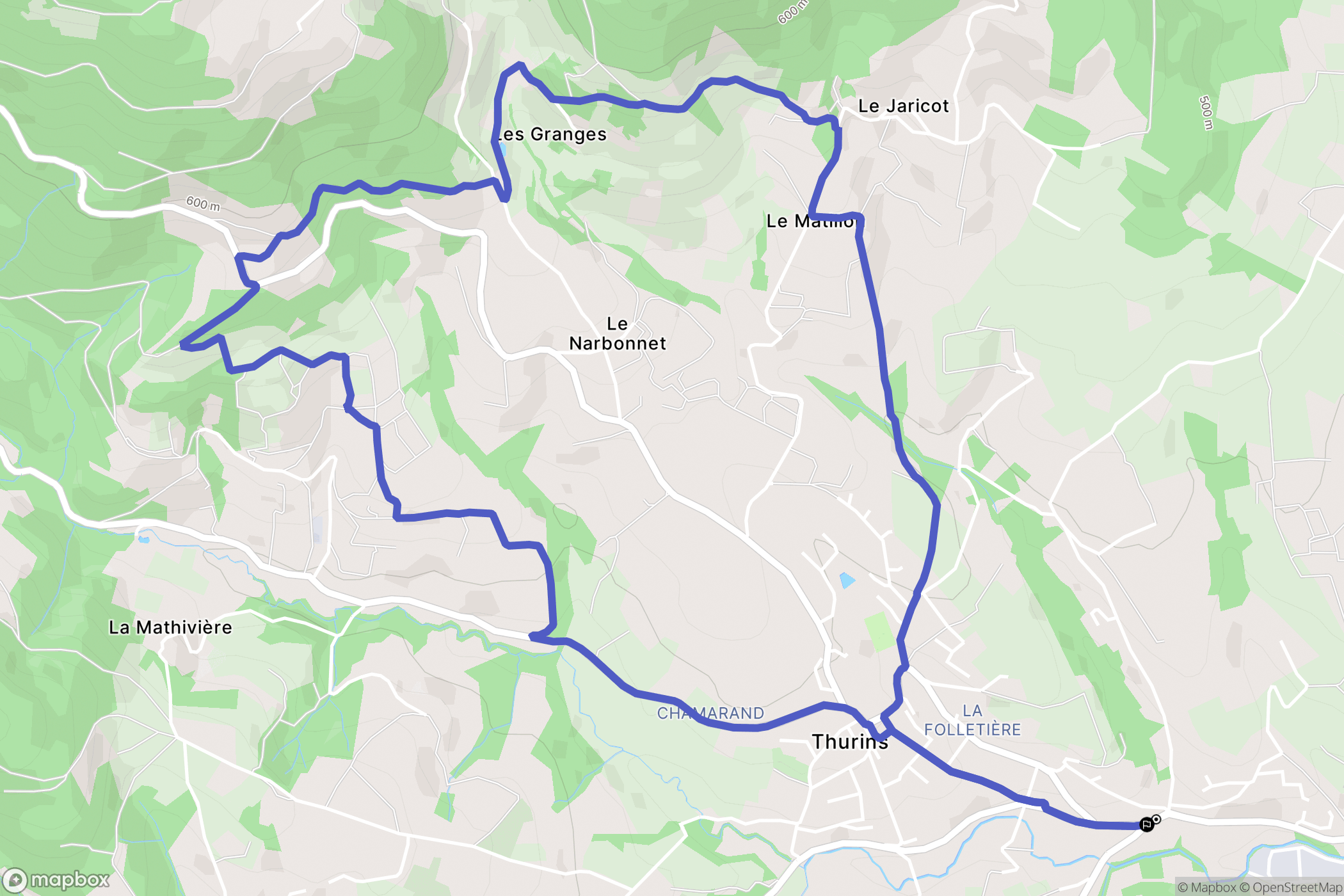 Thurins : carte du parcours de randonnée - France