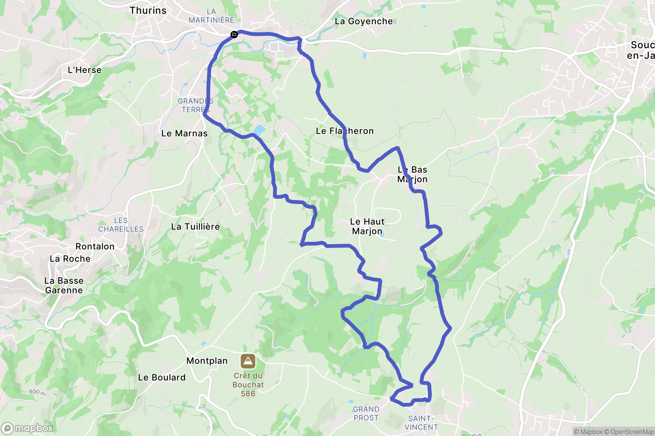 Thurins : carte du parcours de randonnée - France
