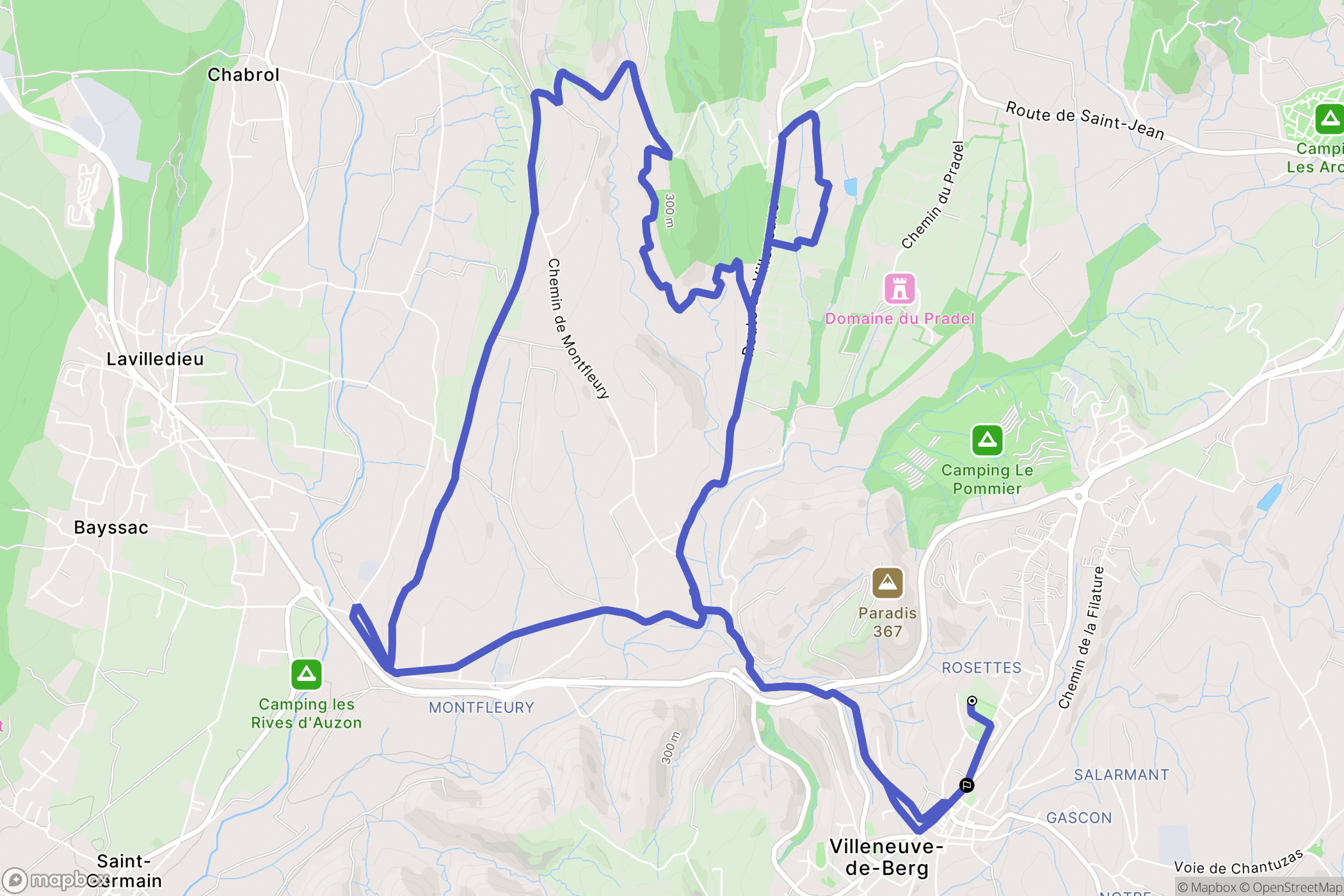 Villeneuve-de-Berg : carte du parcours de randonnée - France