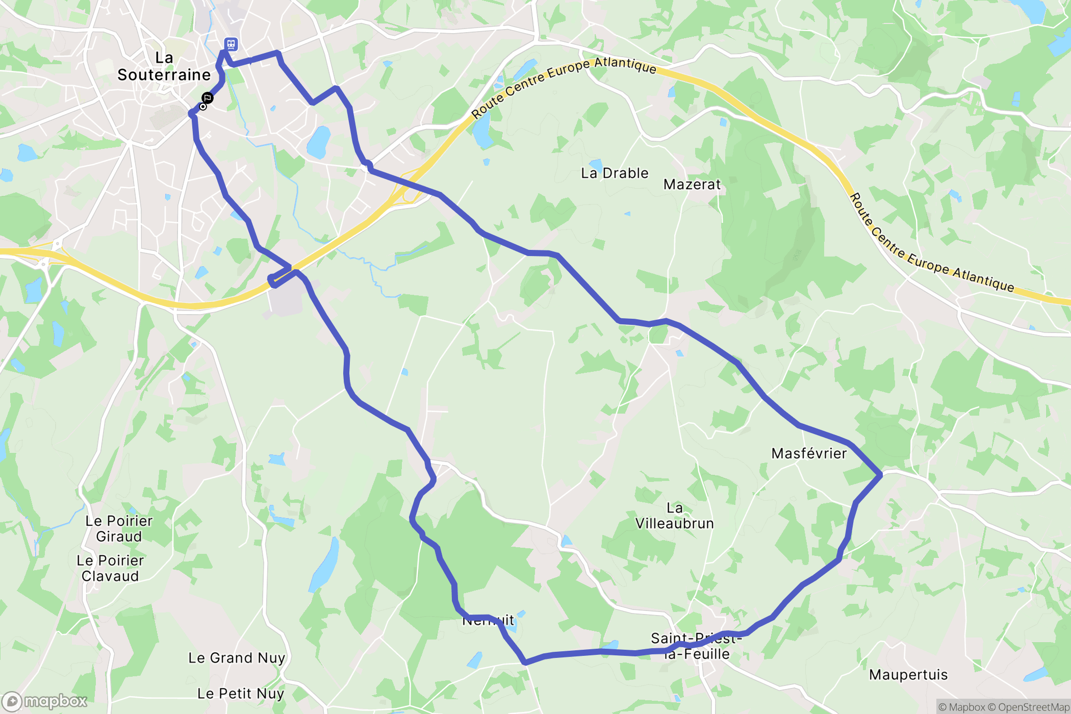 La Souterraine : carte du parcours de randonnée - France
