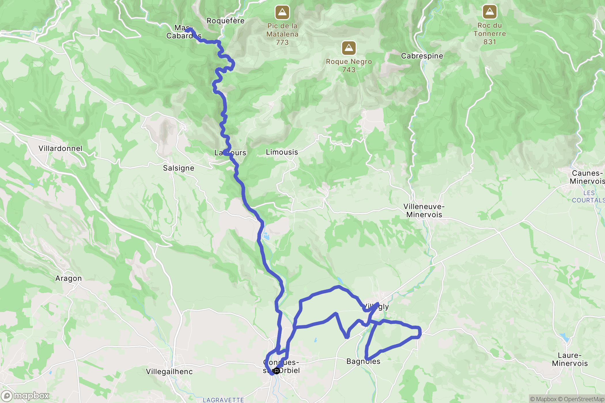 Conques-sur-Orbiel : carte du parcours de randonnée - France