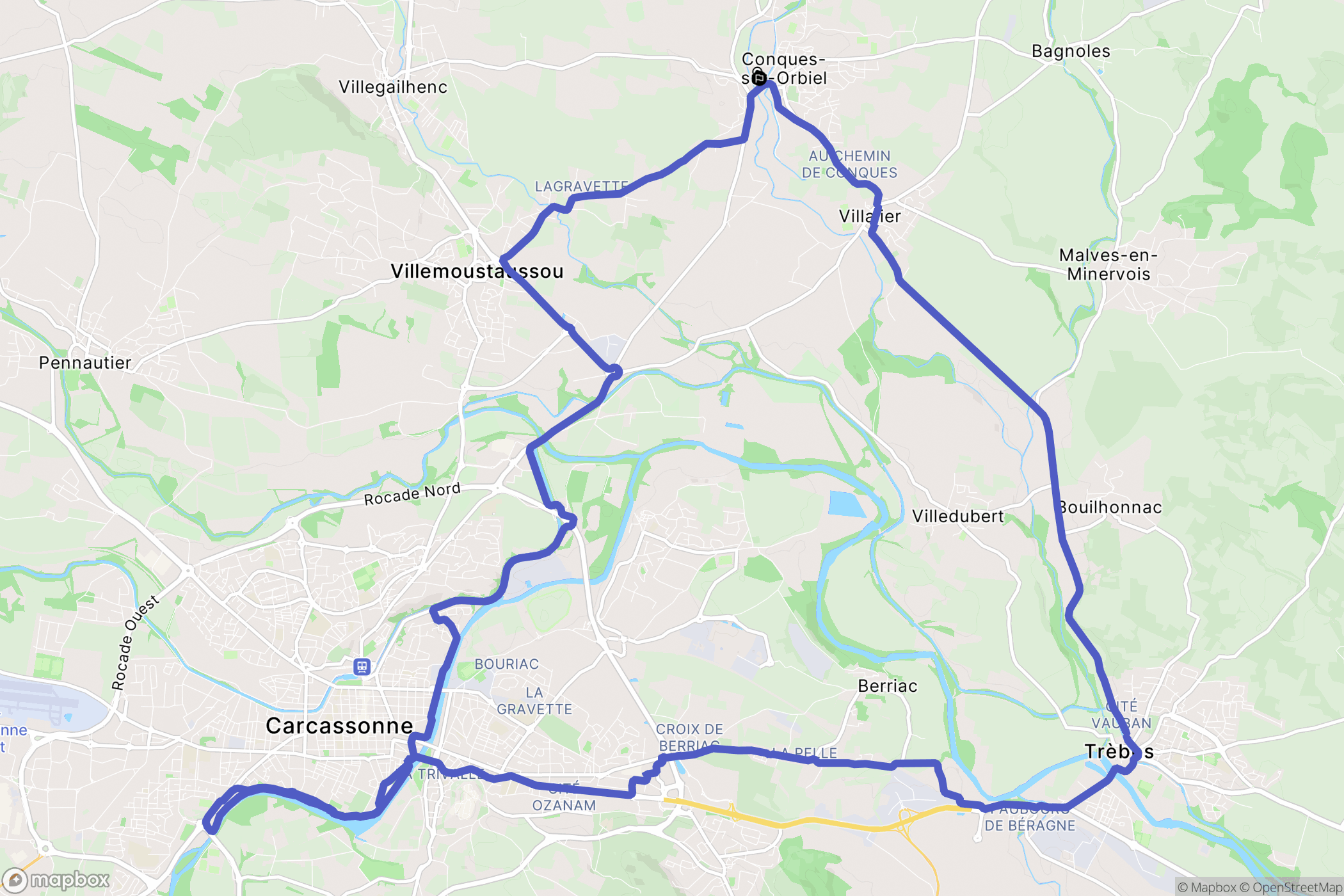 Conques-sur-Orbiel : carte du parcours de randonnée - France