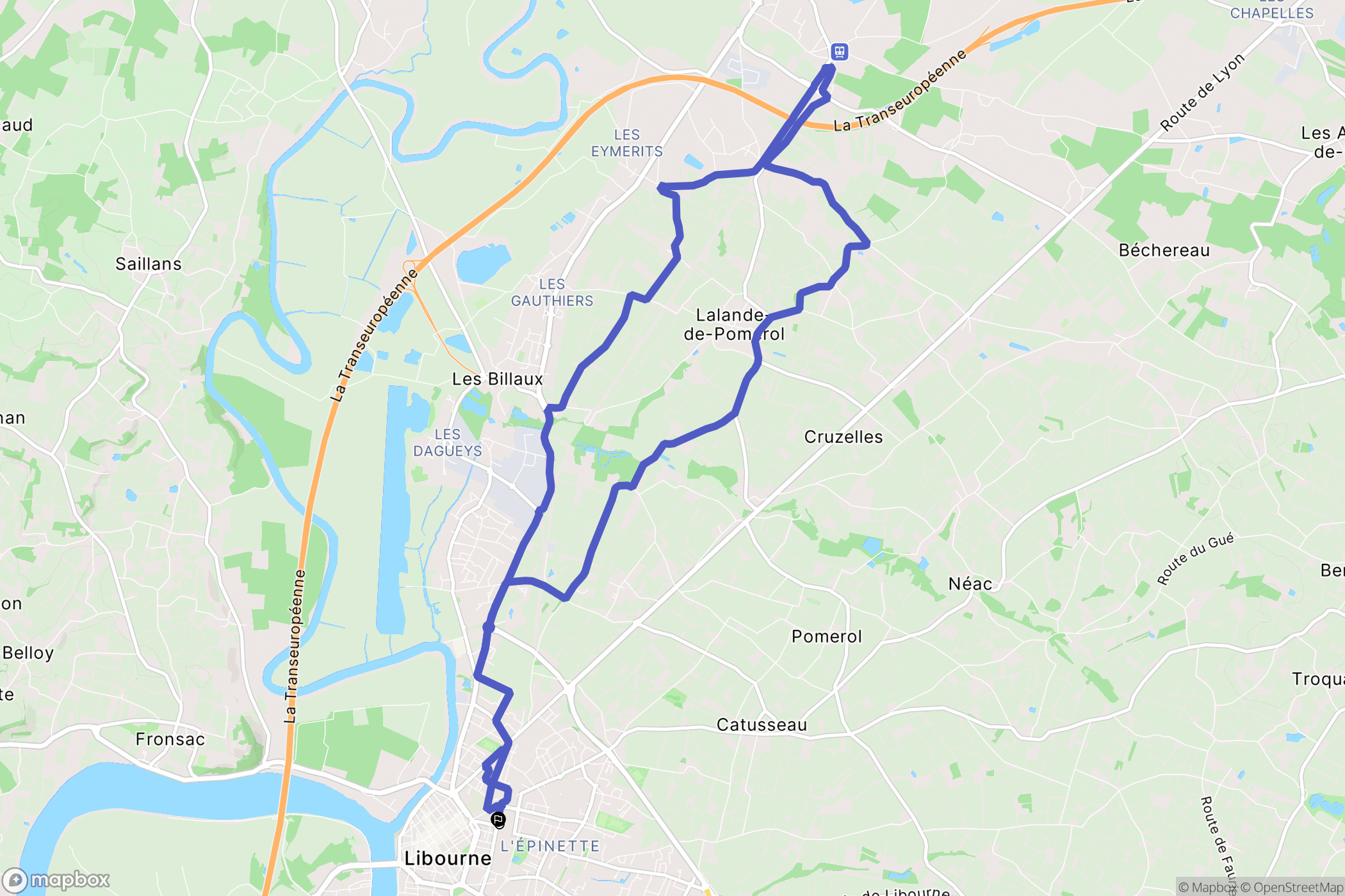 Libourne : carte du parcours de randonnée - France
