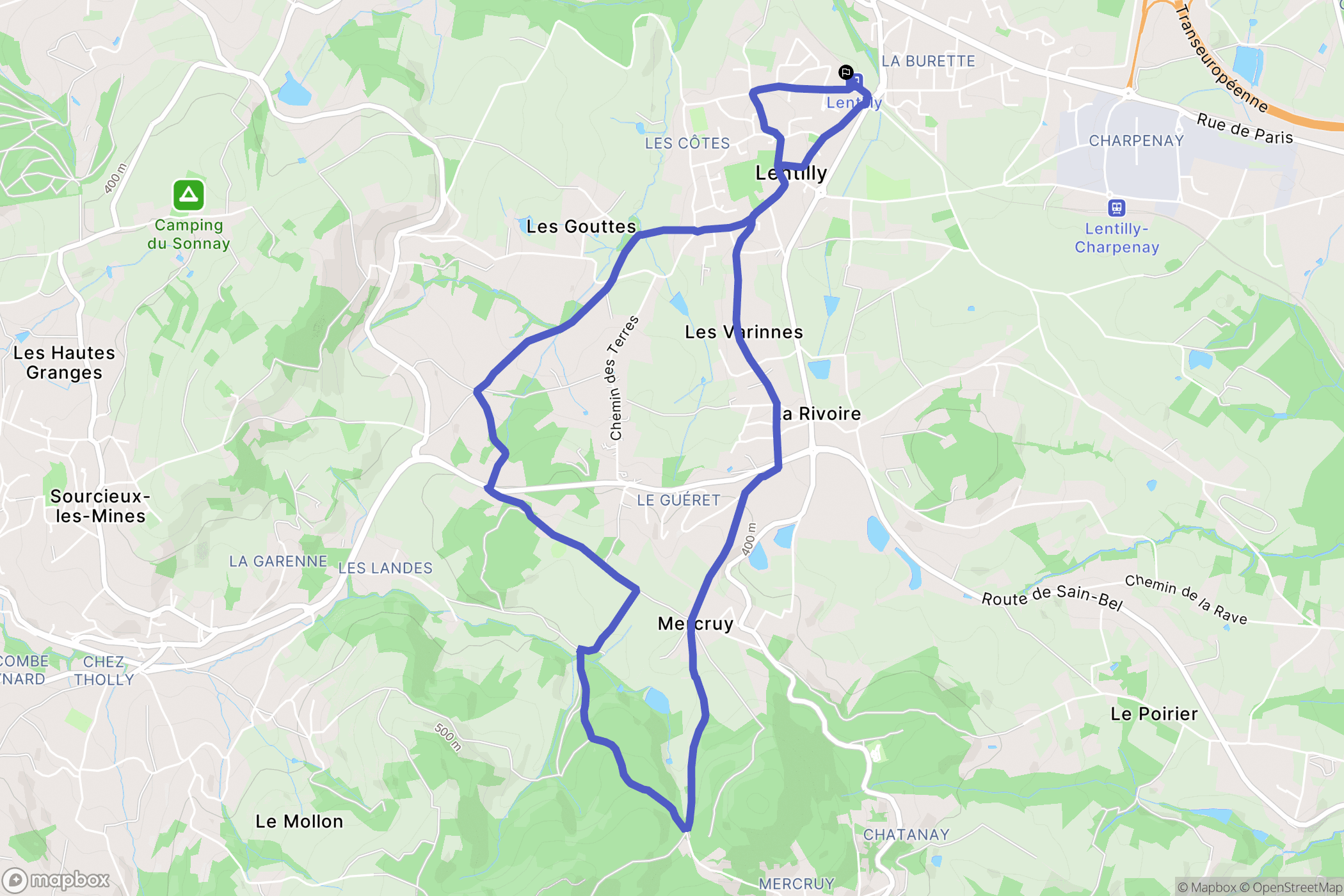 Lentilly : carte du parcours de randonnée - France