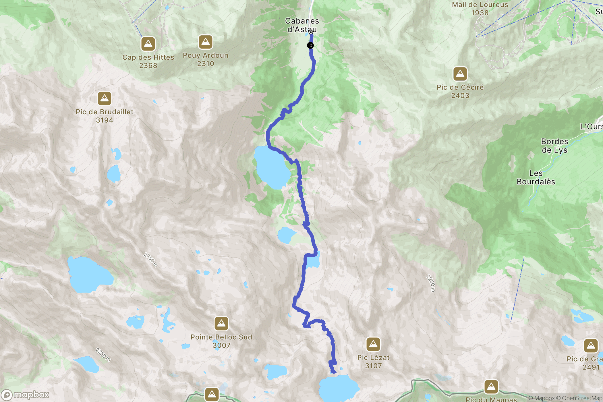 Oô : carte du parcours de randonnée - France