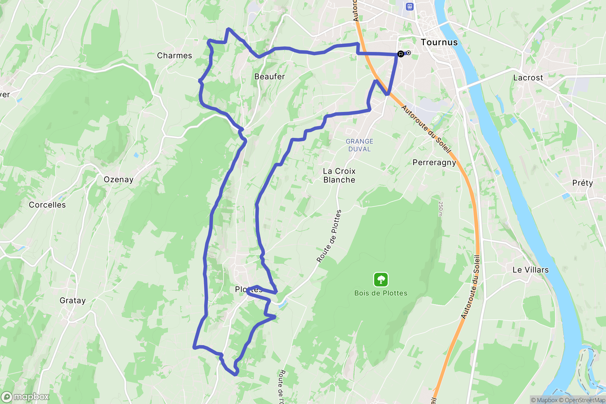 Tournus : carte du parcours de randonnée - France