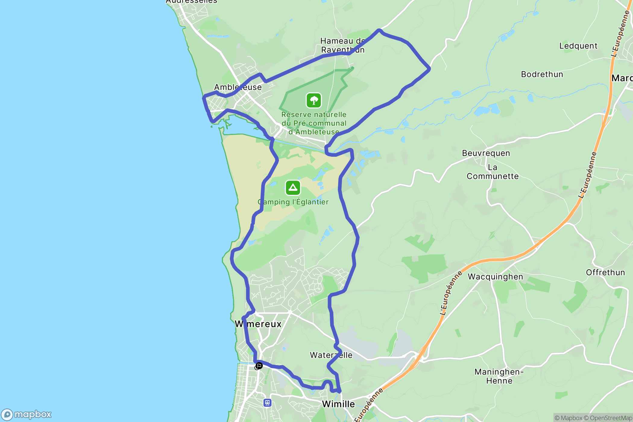 Wimereux : carte du parcours de randonnée - France