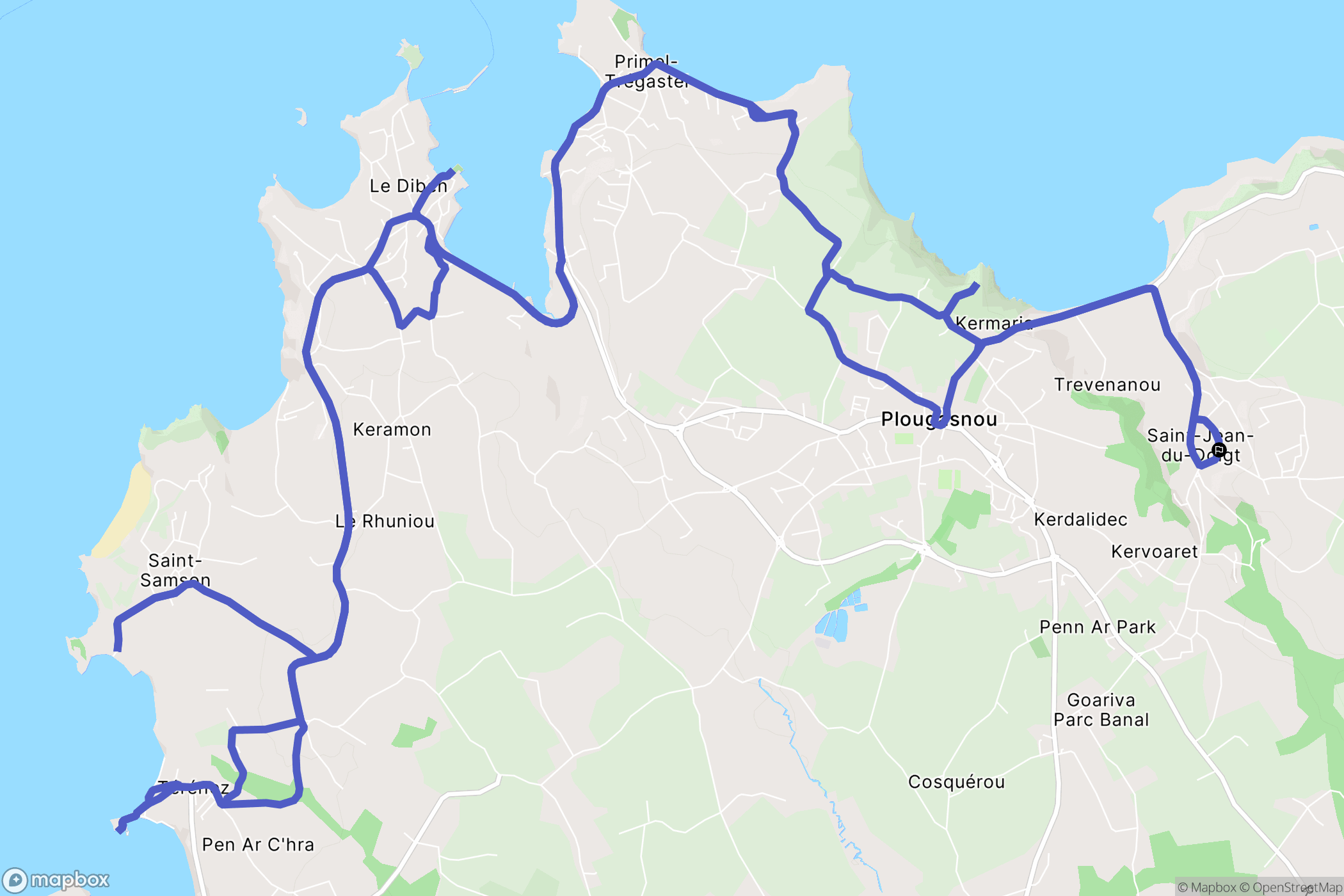 Saint-Jean-du-Doigt : carte du parcours de randonnée - France