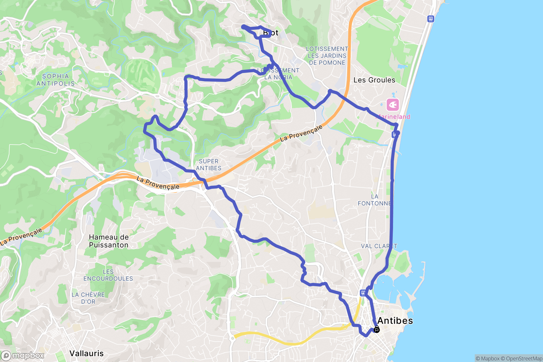 Antibes : carte du parcours de randonnée - France