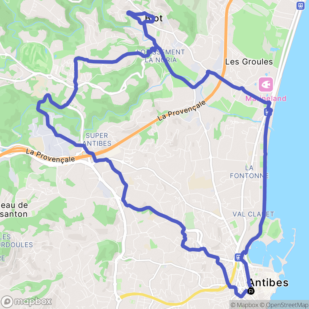Antibes : carte du parcours de randonnée - France
