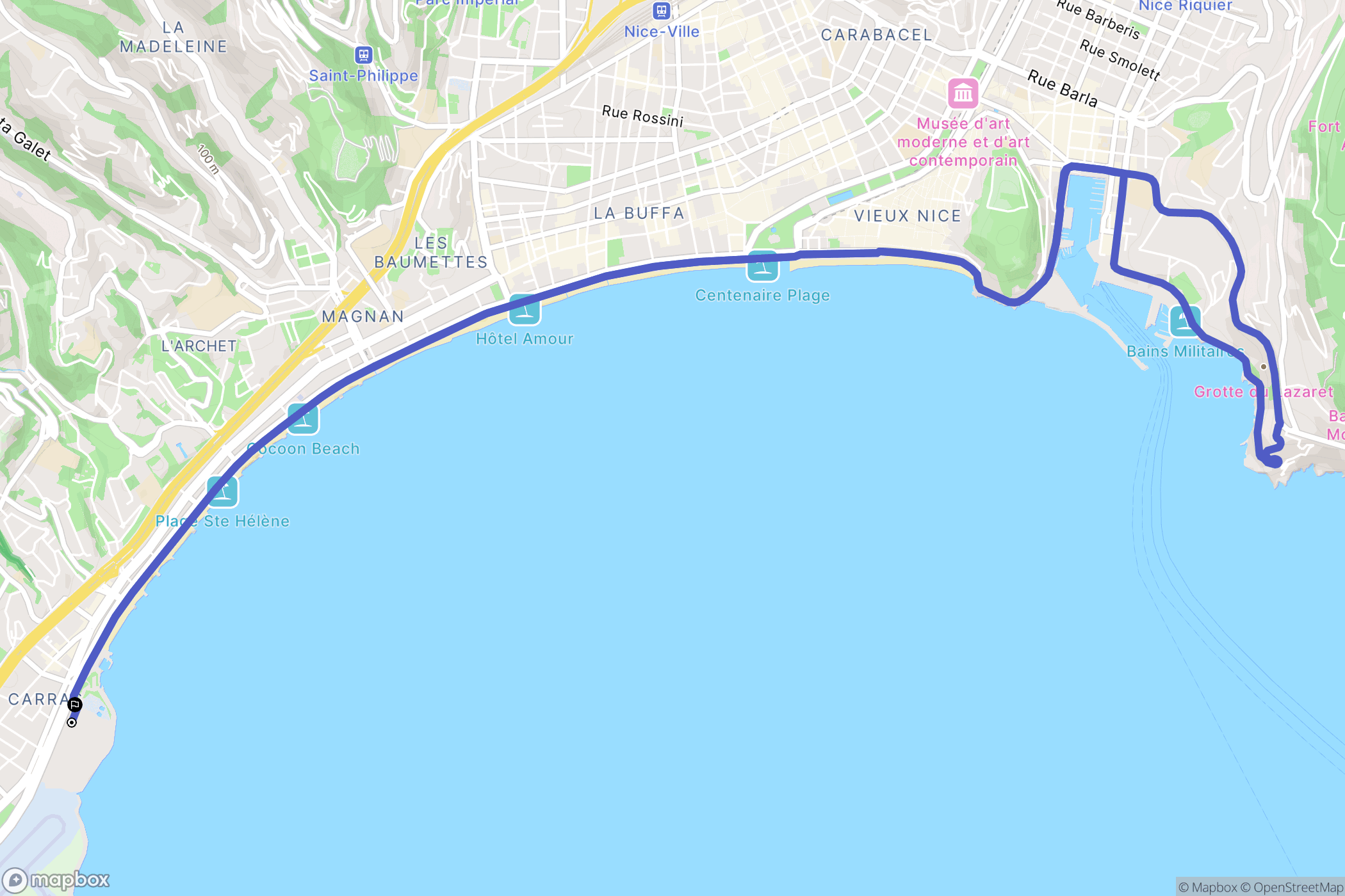 Nice : carte du parcours de randonnée - France