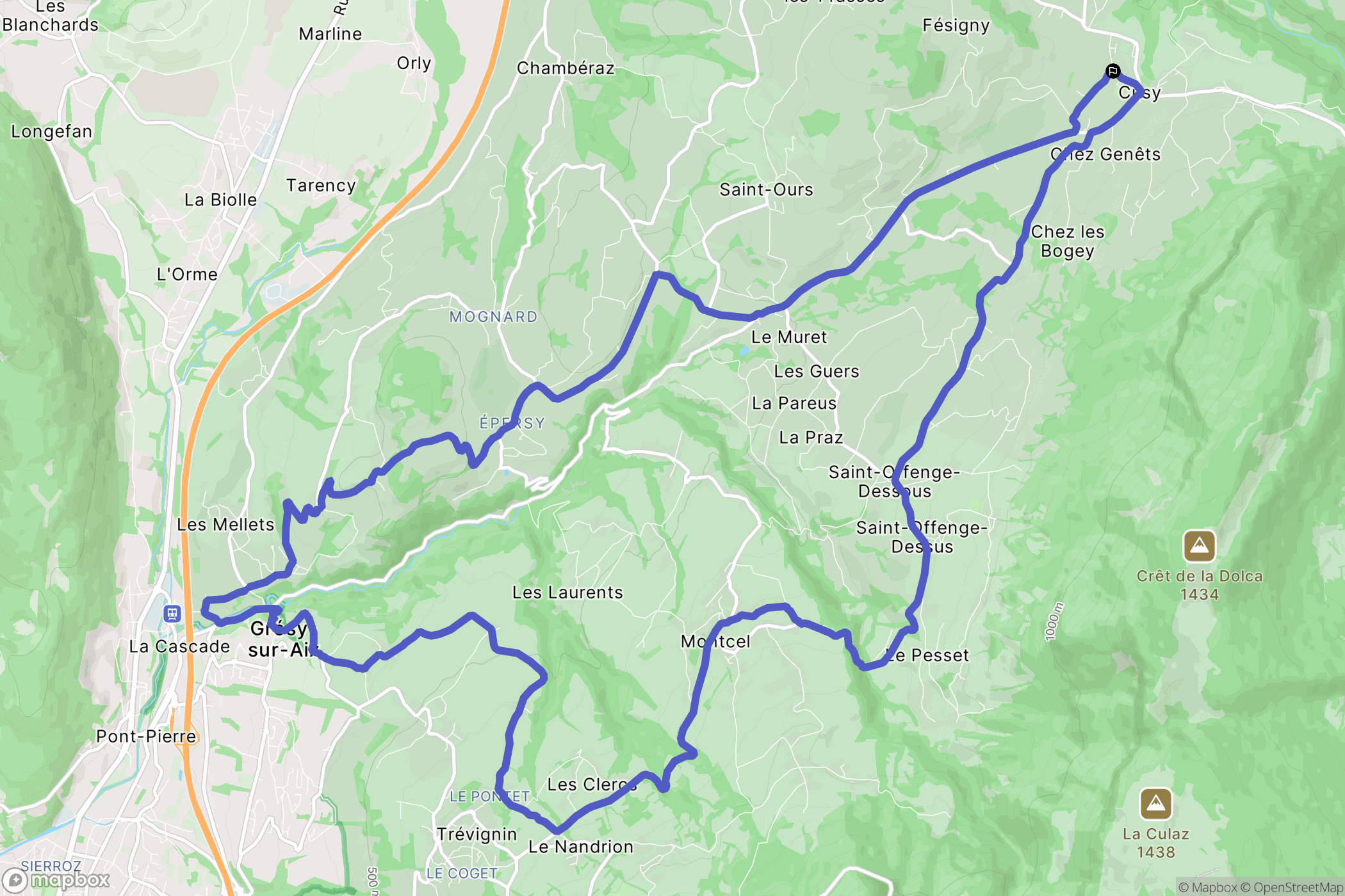 Cusy : carte du parcours de randonnée - France