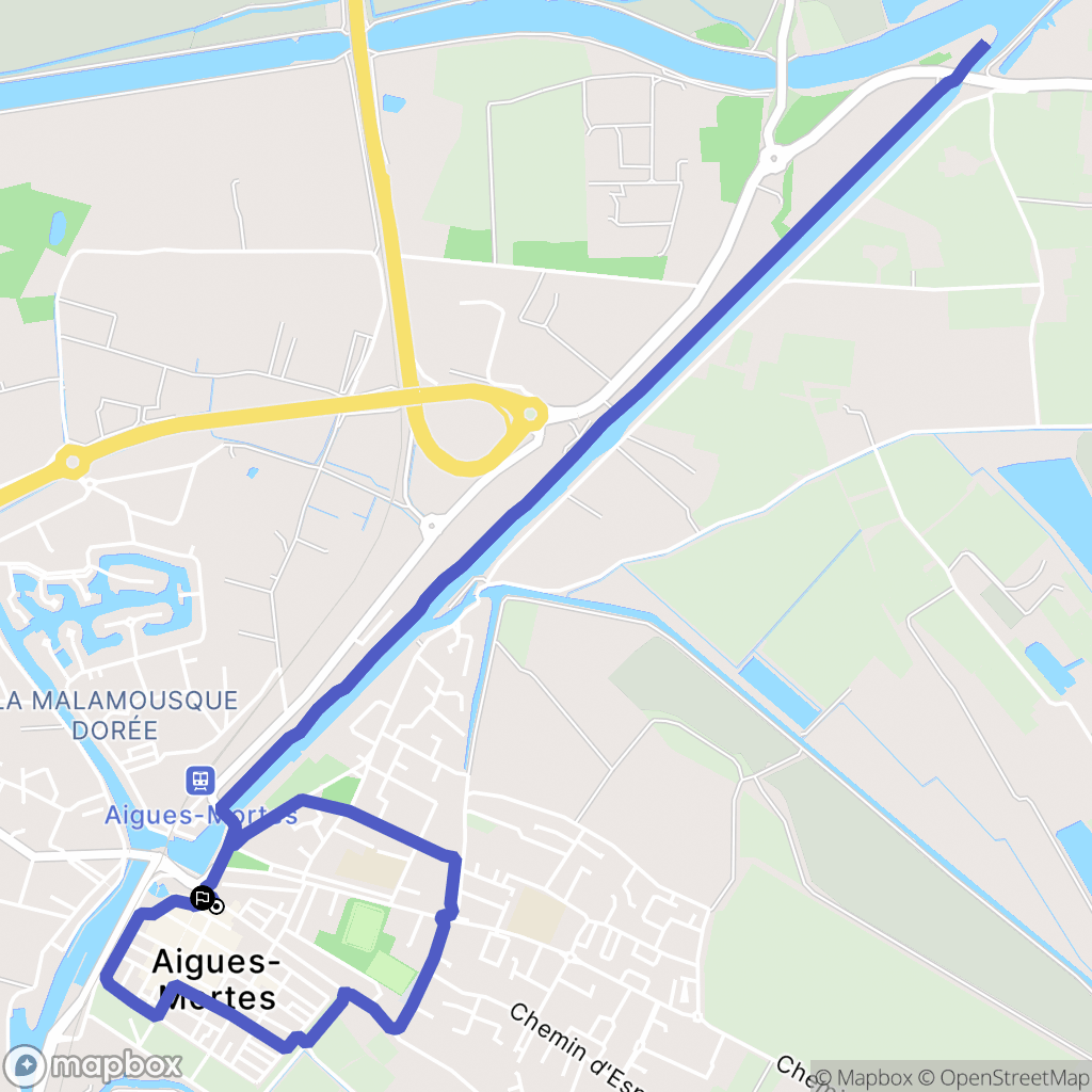 Aigues-Mortes : carte du parcours de randonnée - France