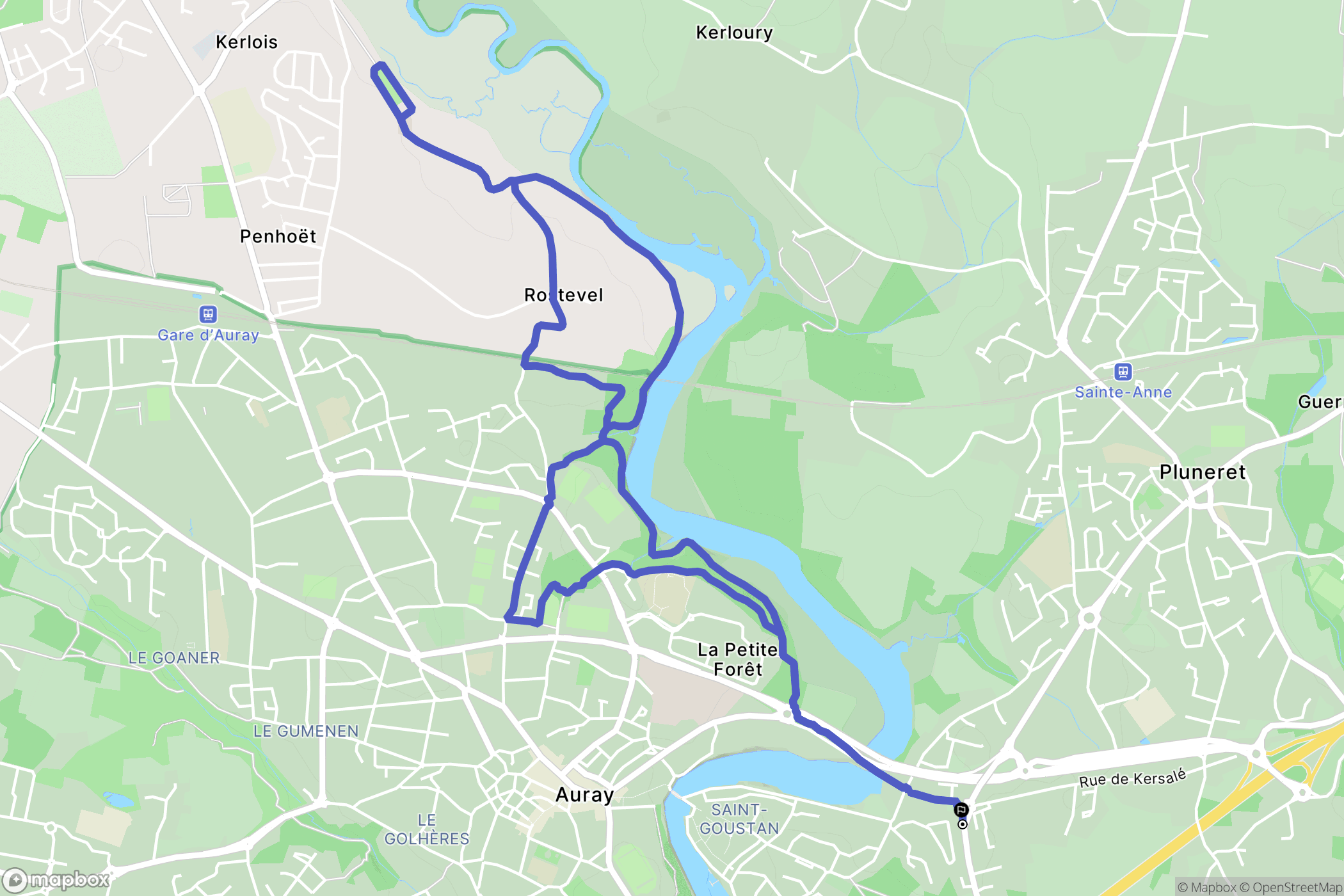Auray : carte du parcours de randonnée - France