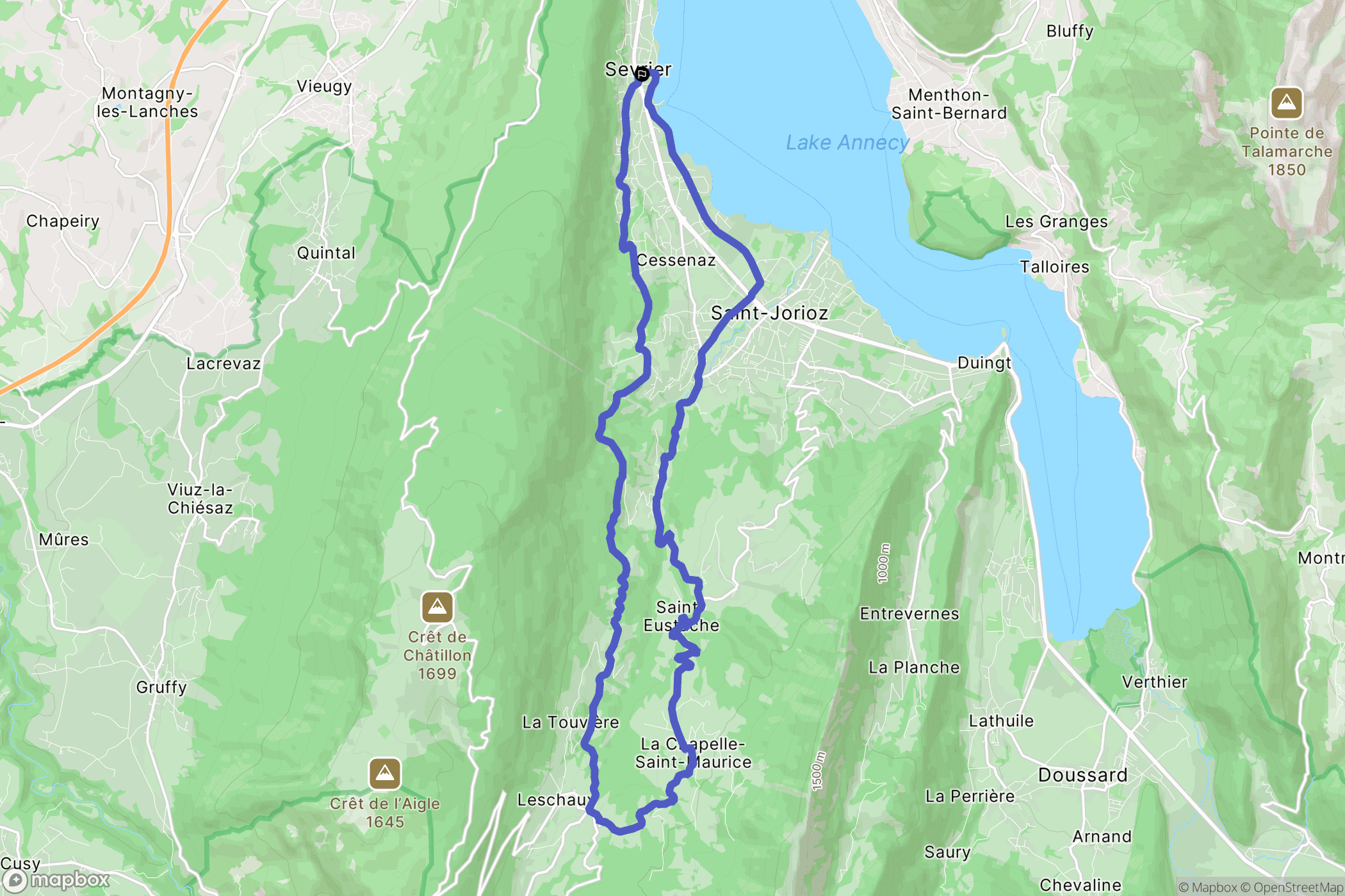 Sévrier : carte du parcours de randonnée - France