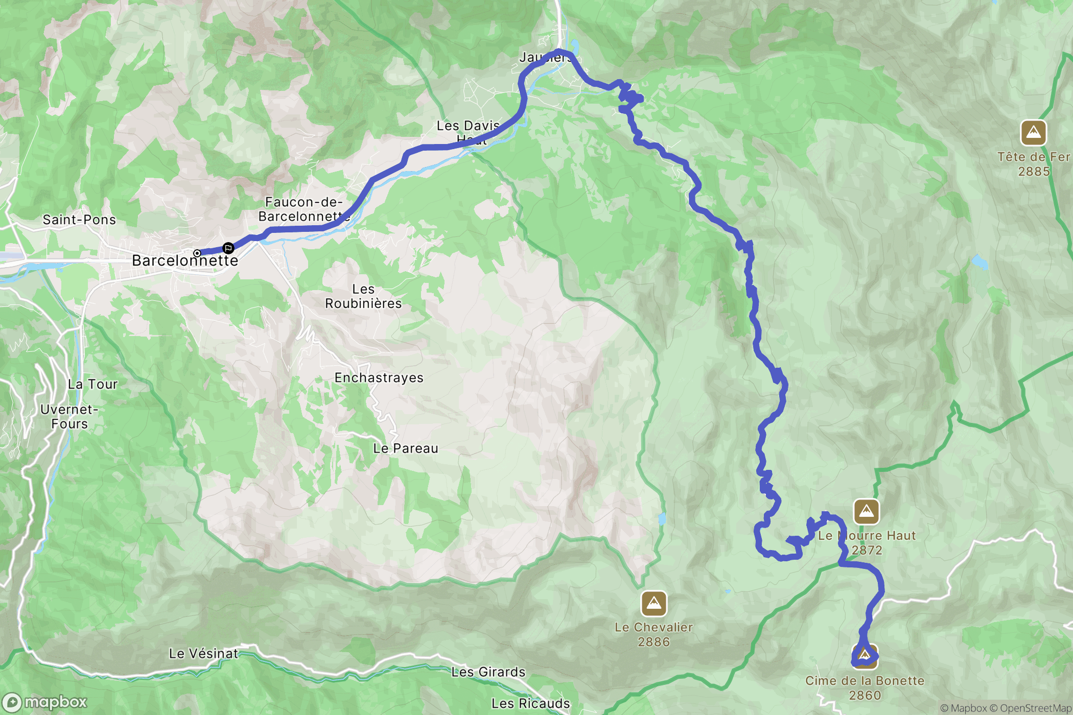 Barcelonnette : carte du parcours de randonnée - France