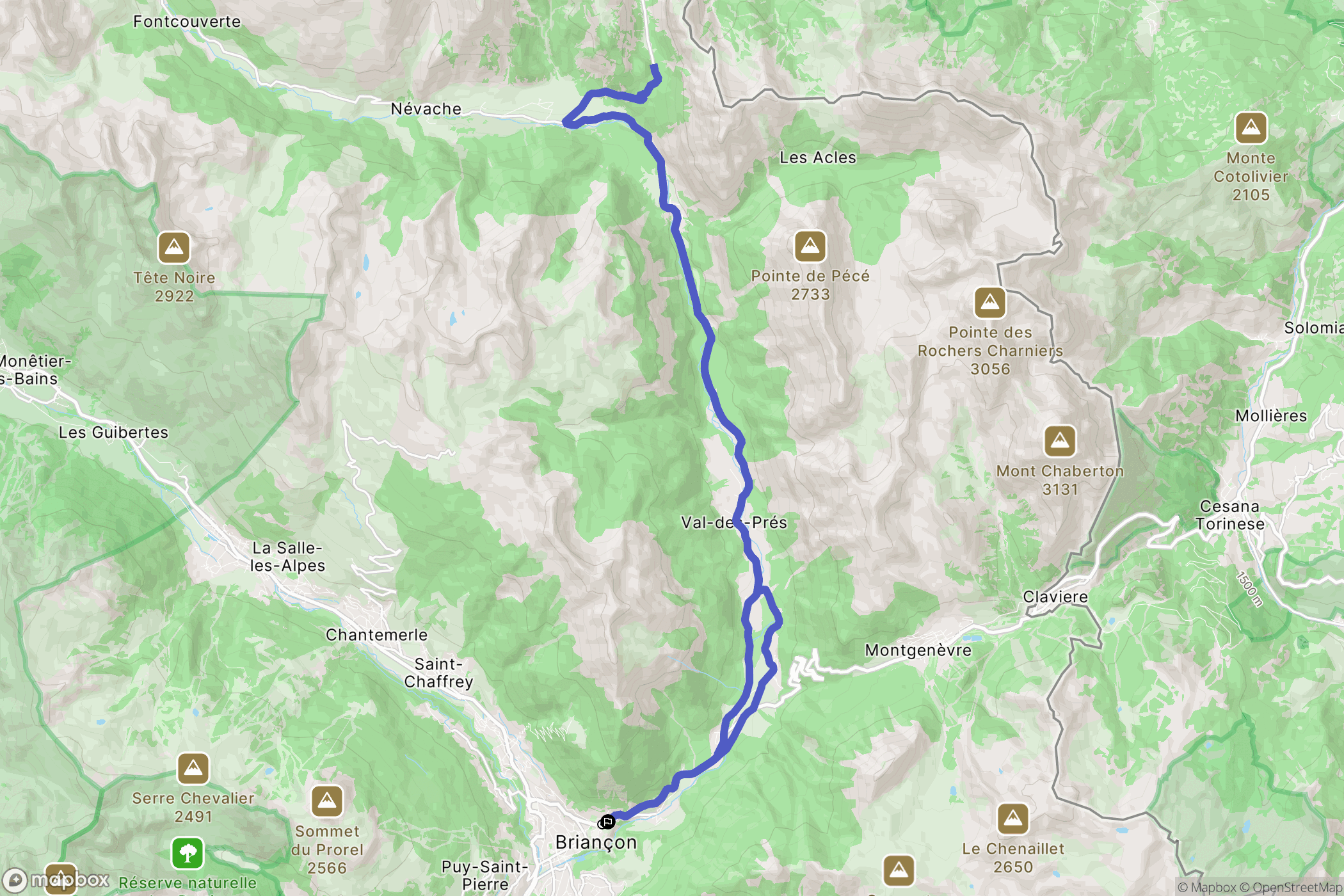 Briançon : carte du parcours de randonnée - France