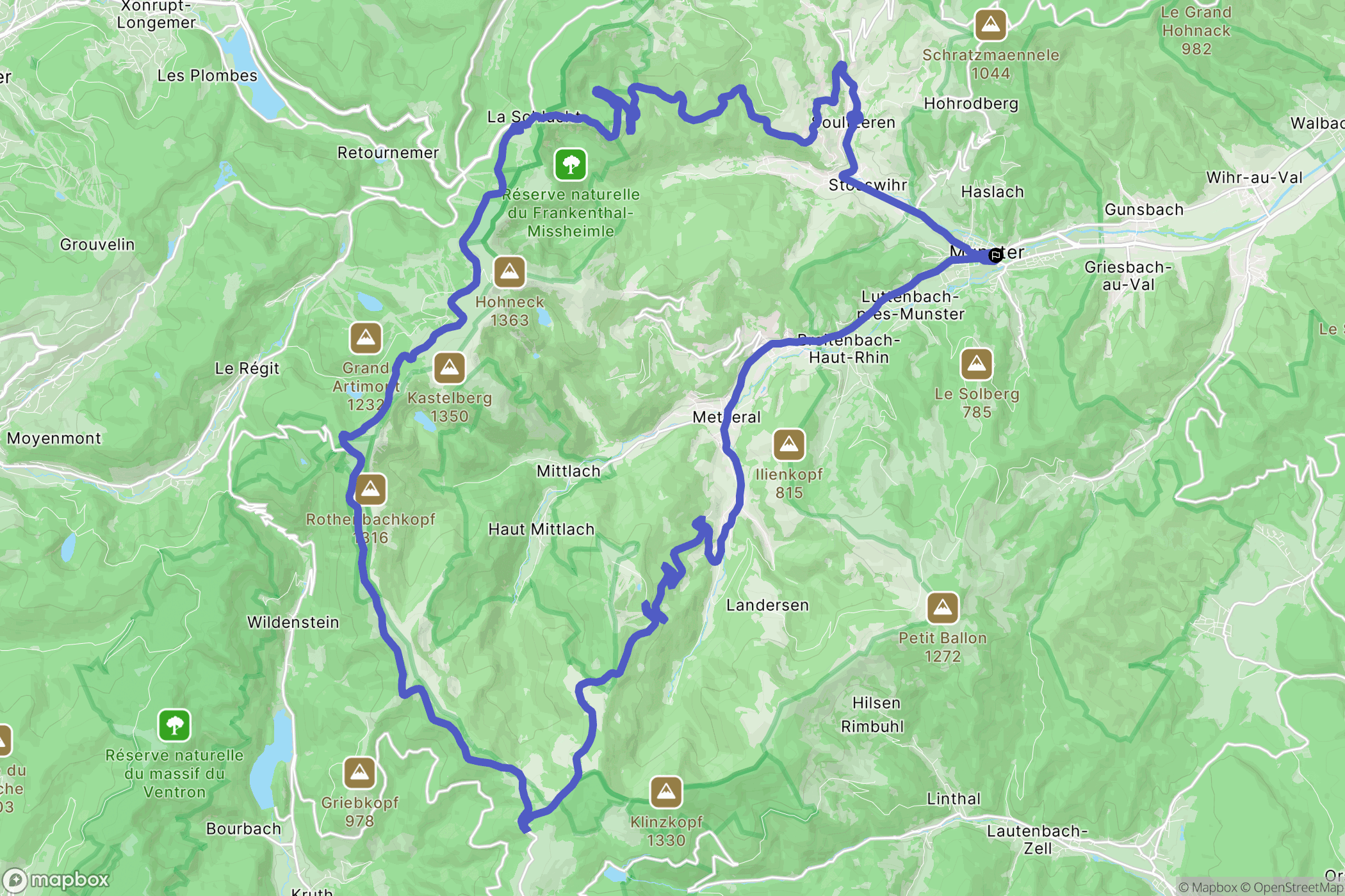 Munster : carte du parcours de randonnée - France