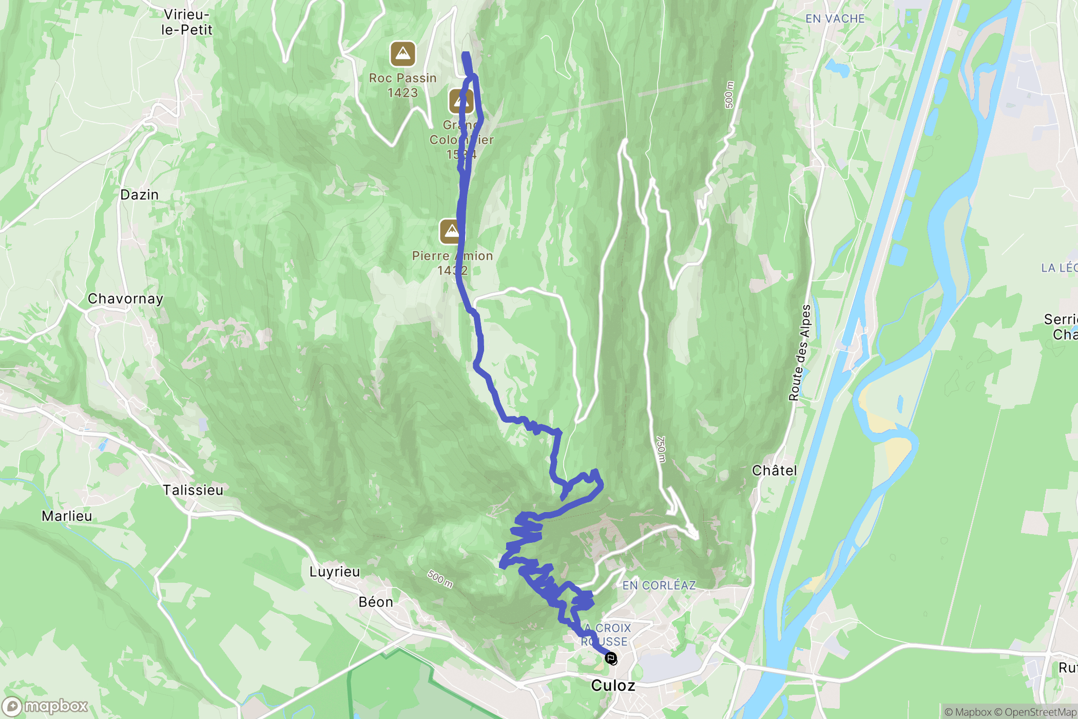 Culoz : carte du parcours de randonnée - France