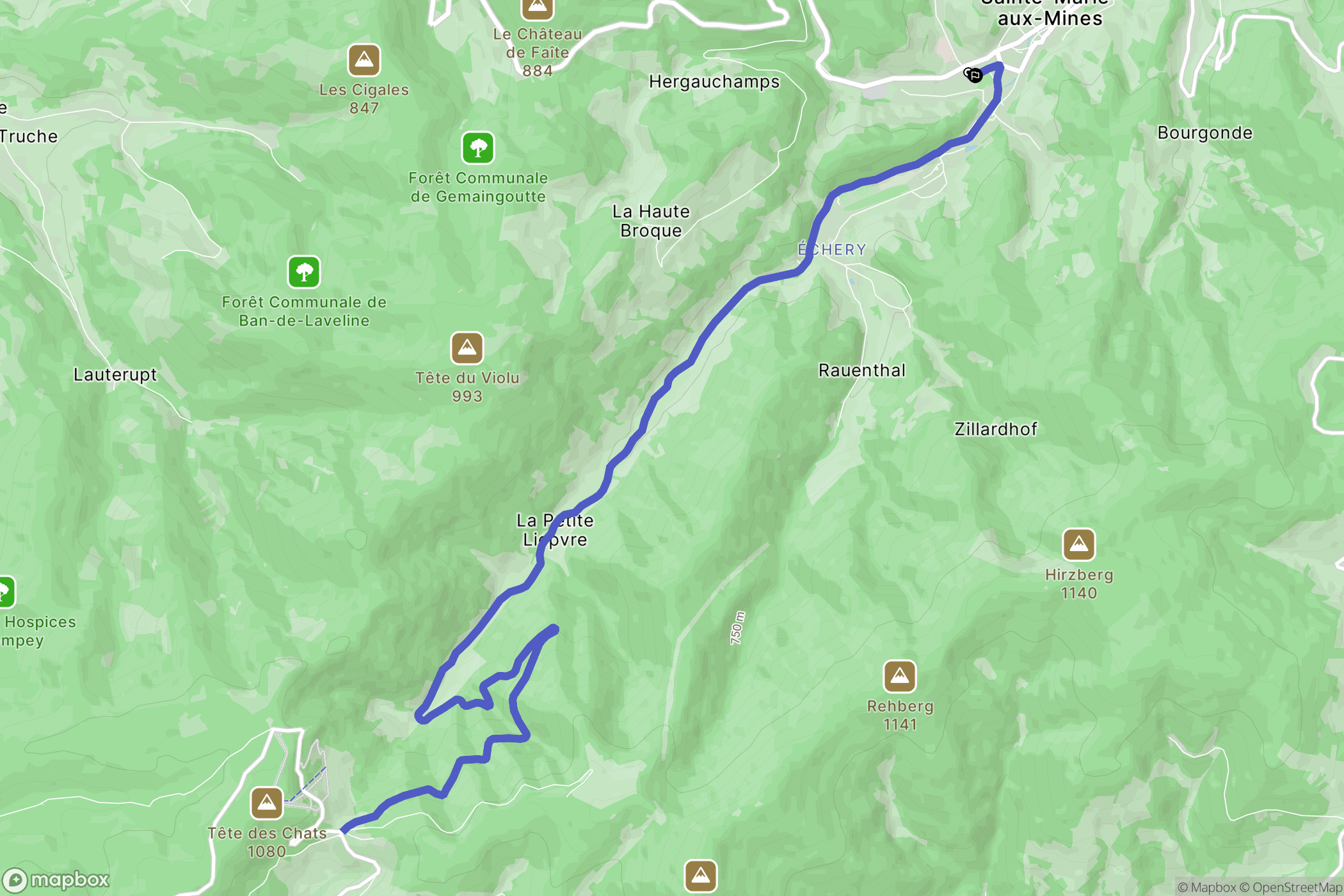 Sainte-Marie-aux-Mines : carte du parcours de randonnée - France
