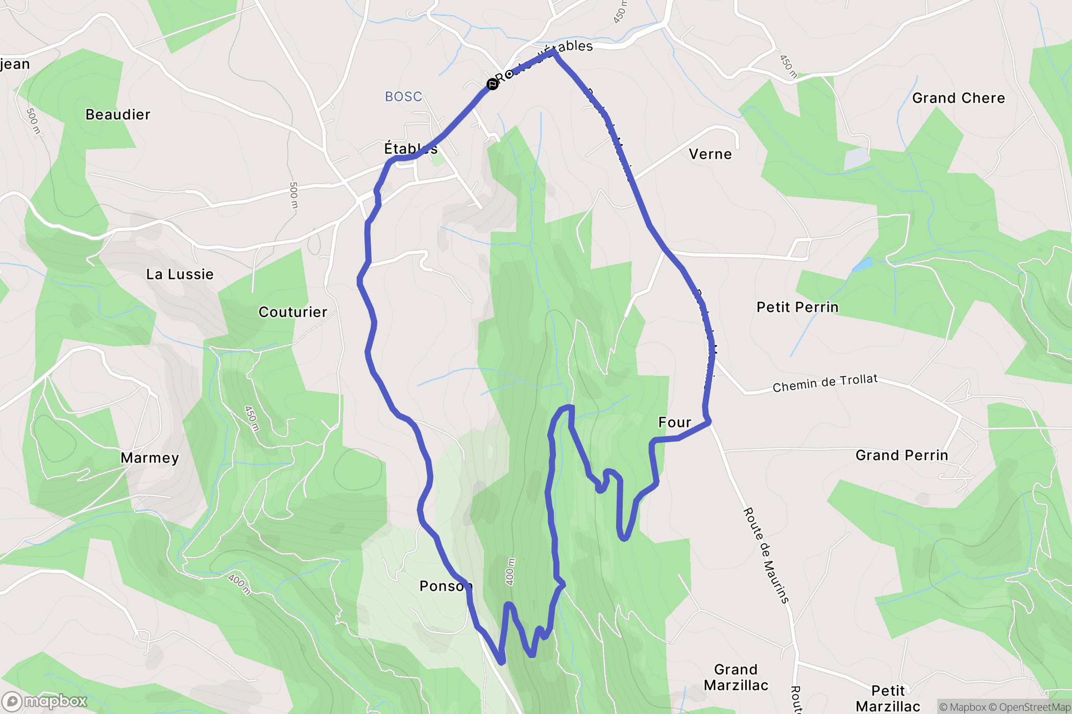 Étables : carte du parcours de randonnée - France